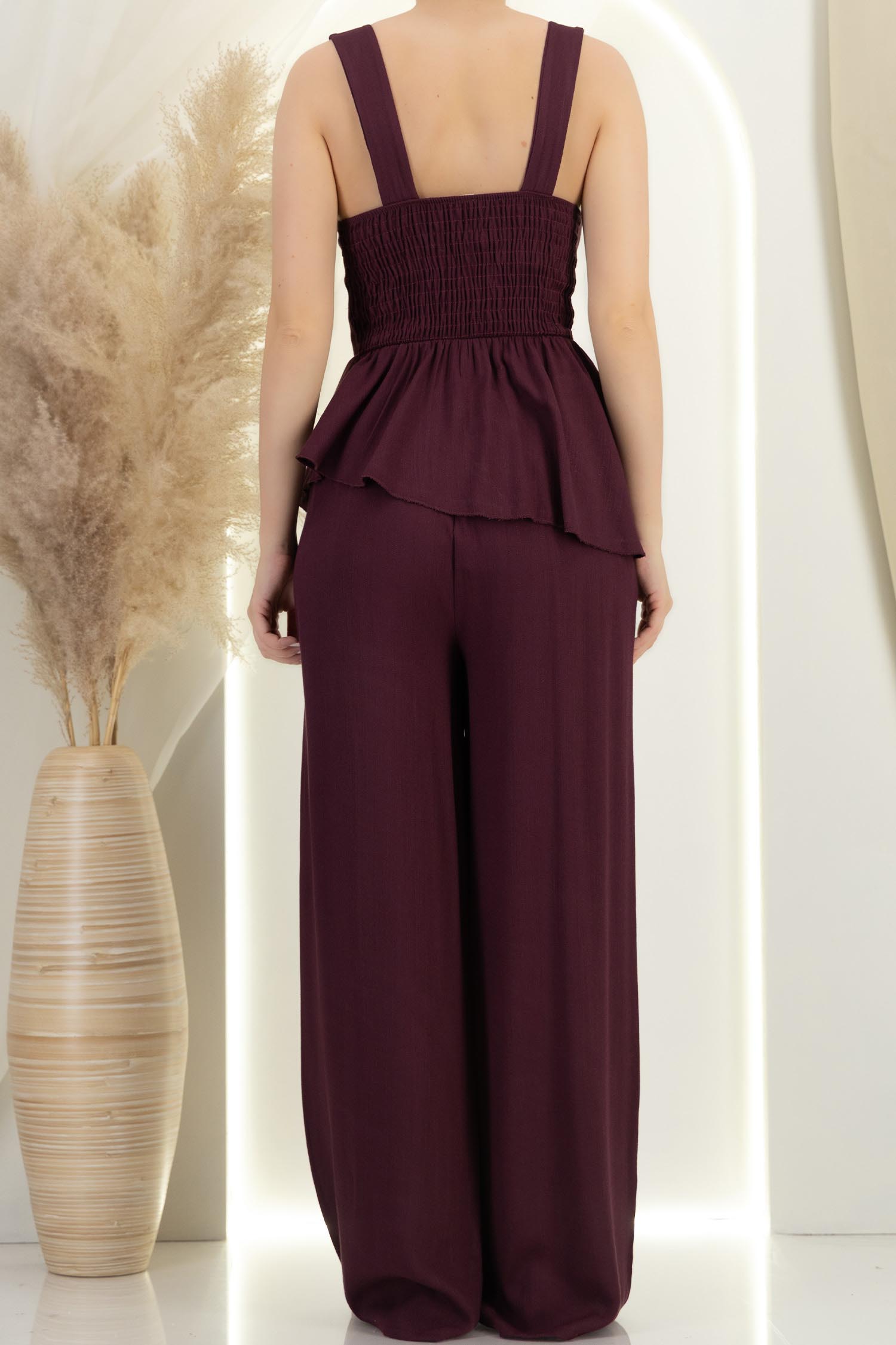 Compleu din viscoza visiniu cu croi larg si top cu peplum 5 - StarShinerS.ro