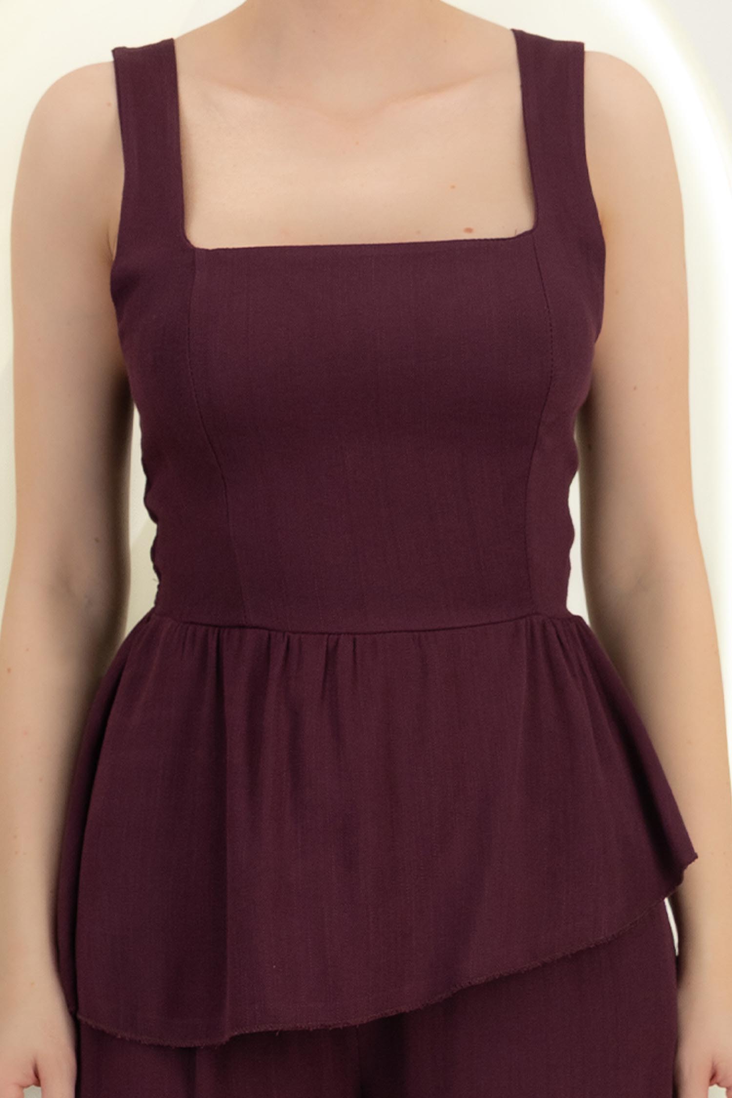 Compleu din viscoza visiniu cu croi larg si top cu peplum 3 - StarShinerS.ro