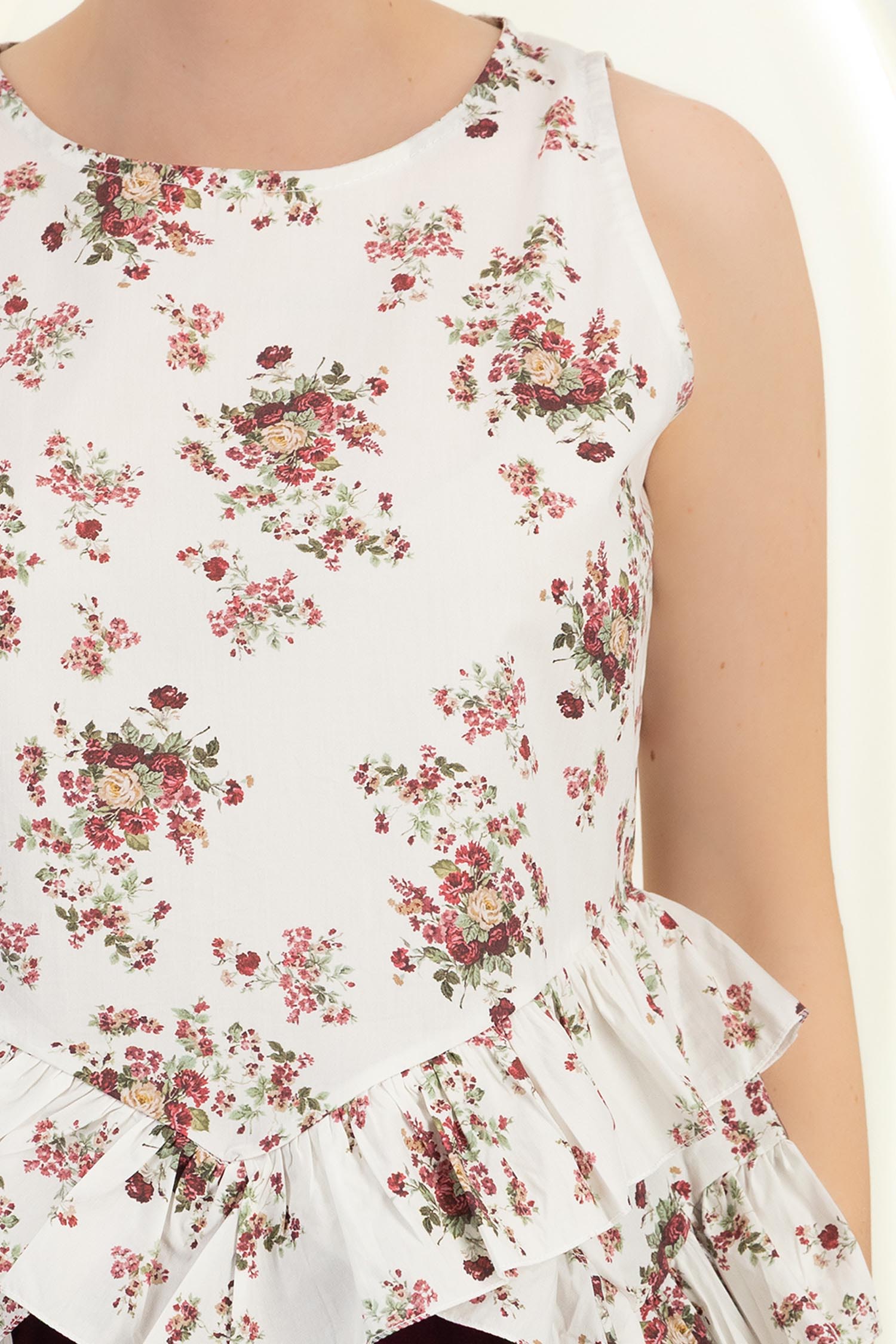 Bluza dama din bumbac alba imprimata floral cu un croi drept si peplum 4 - StarShinerS.ro