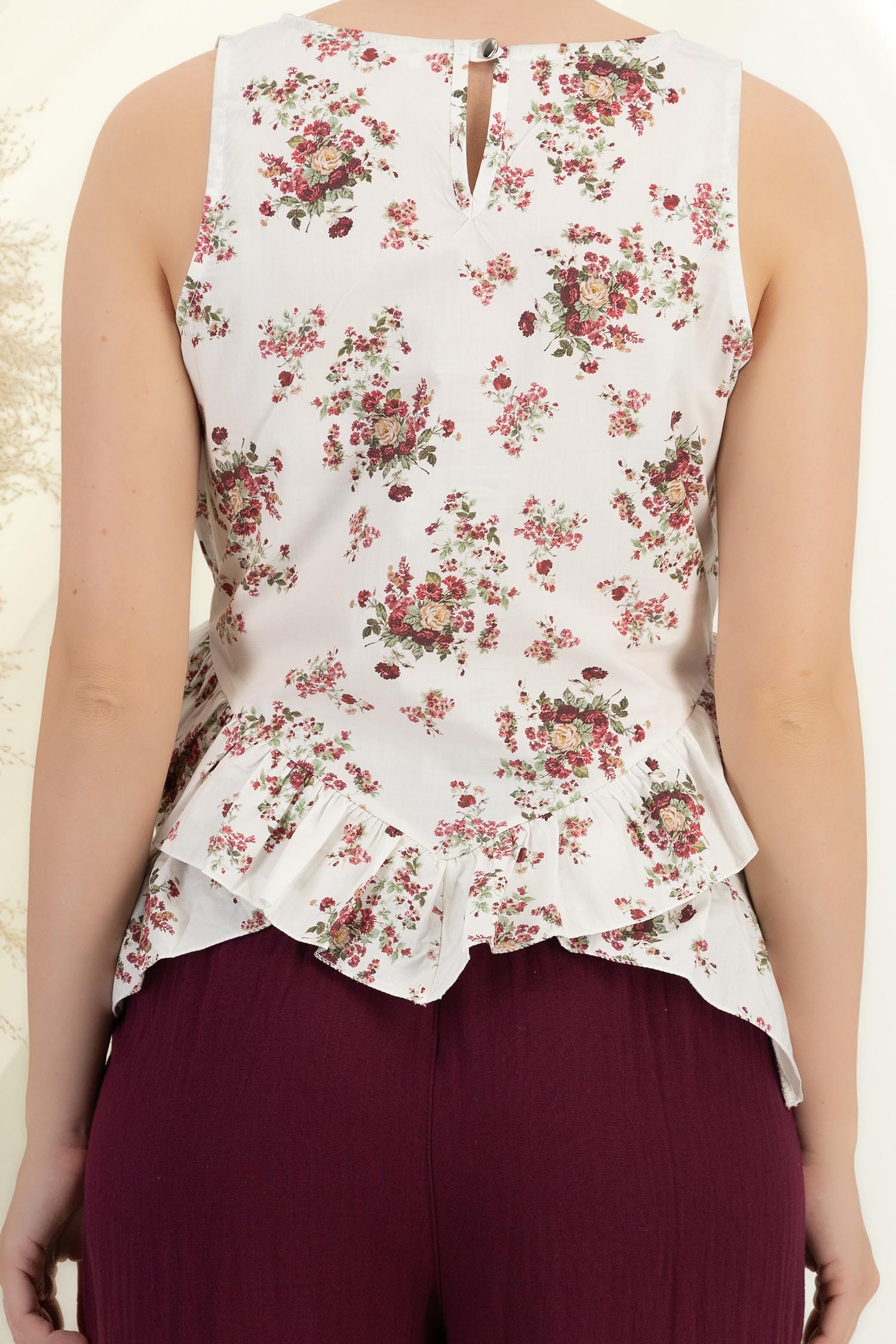 Bluza dama din bumbac alba imprimata floral cu un croi drept si peplum 6 - StarShinerS.ro