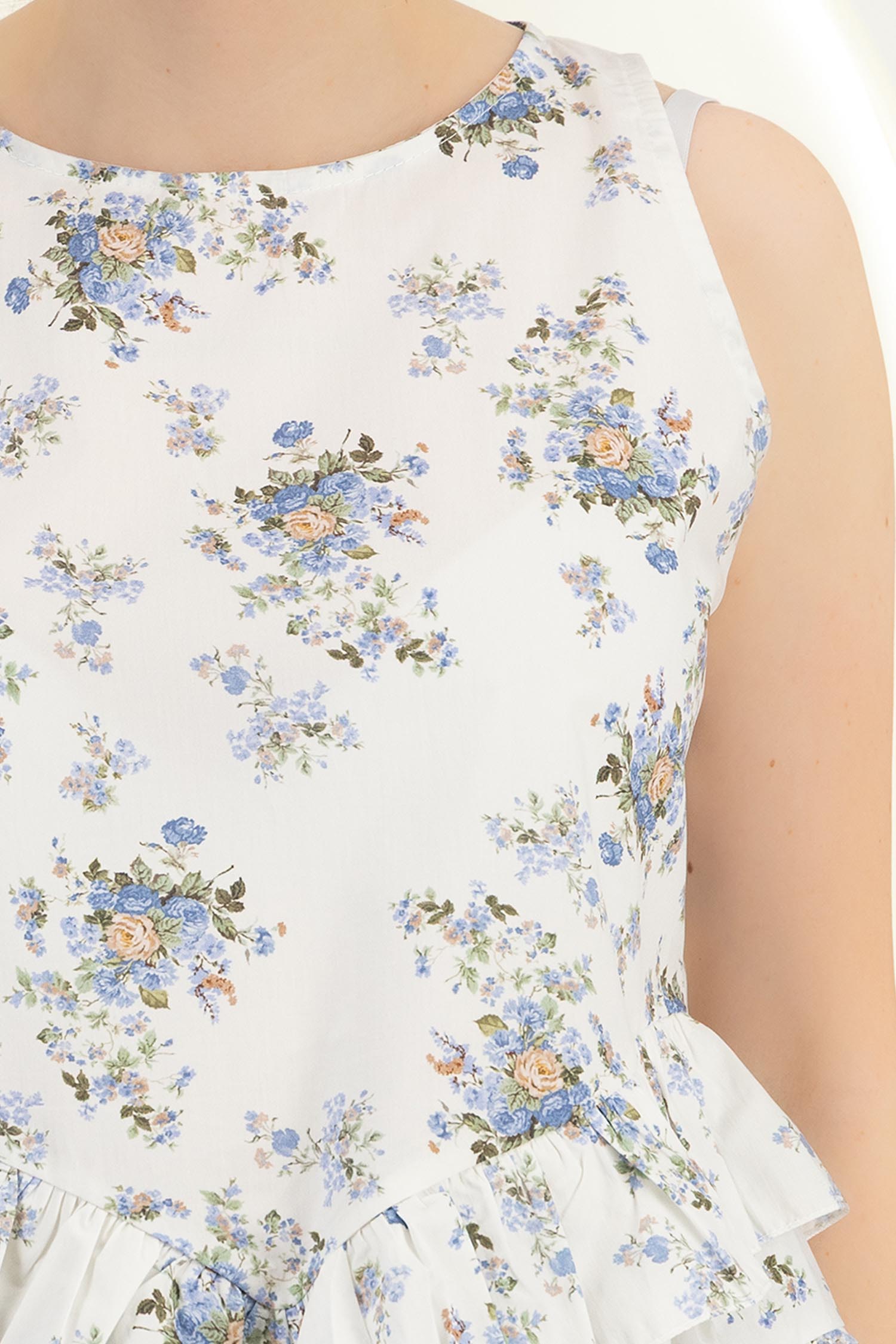 Top dama din bumbac alb cu imprimeu floral cu un croi drept si peplum 4 - StarShinerS.ro
