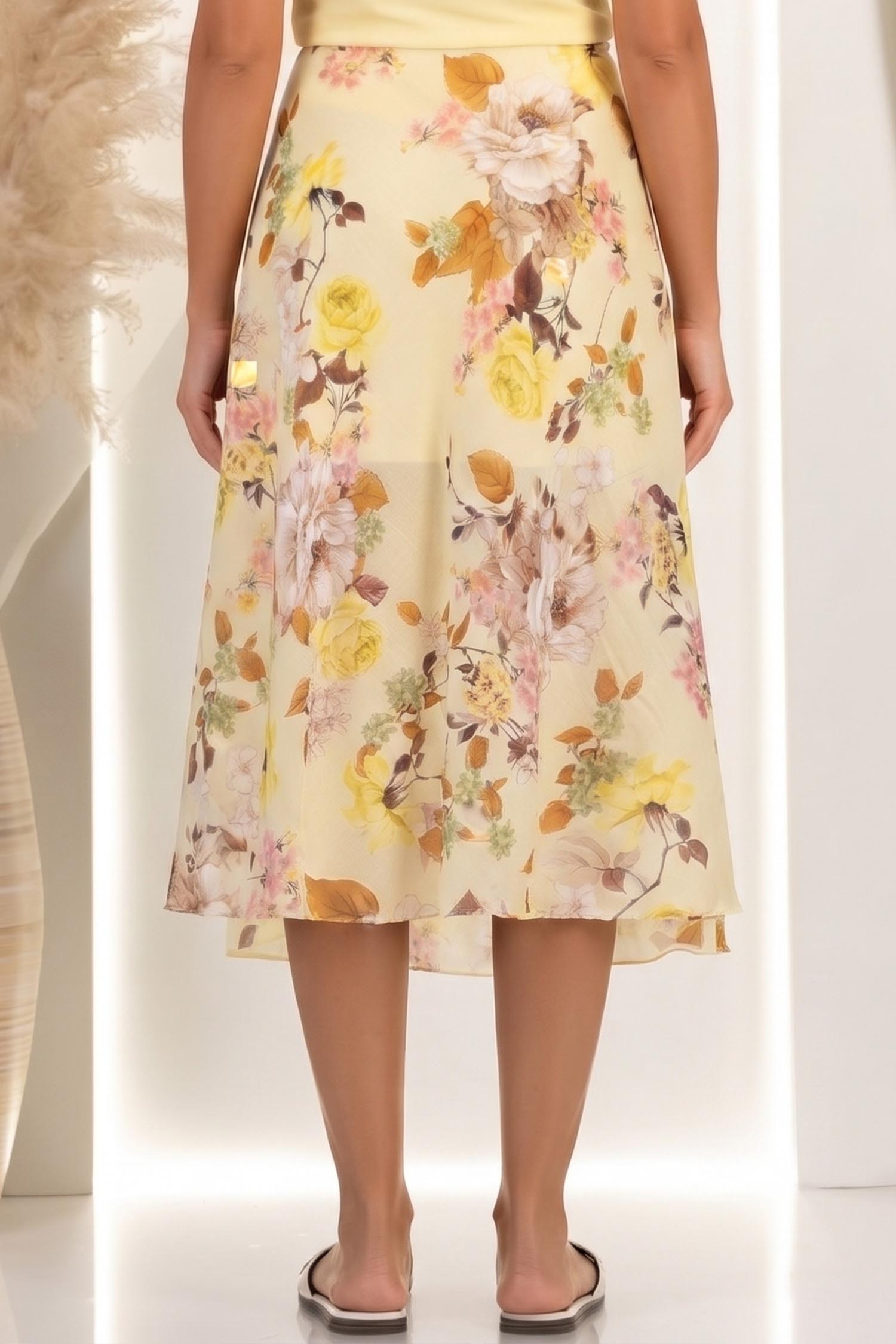 Fusta din material fluid galbena midi in clos cu imprimeu floral 3 - StarShinerS.ro