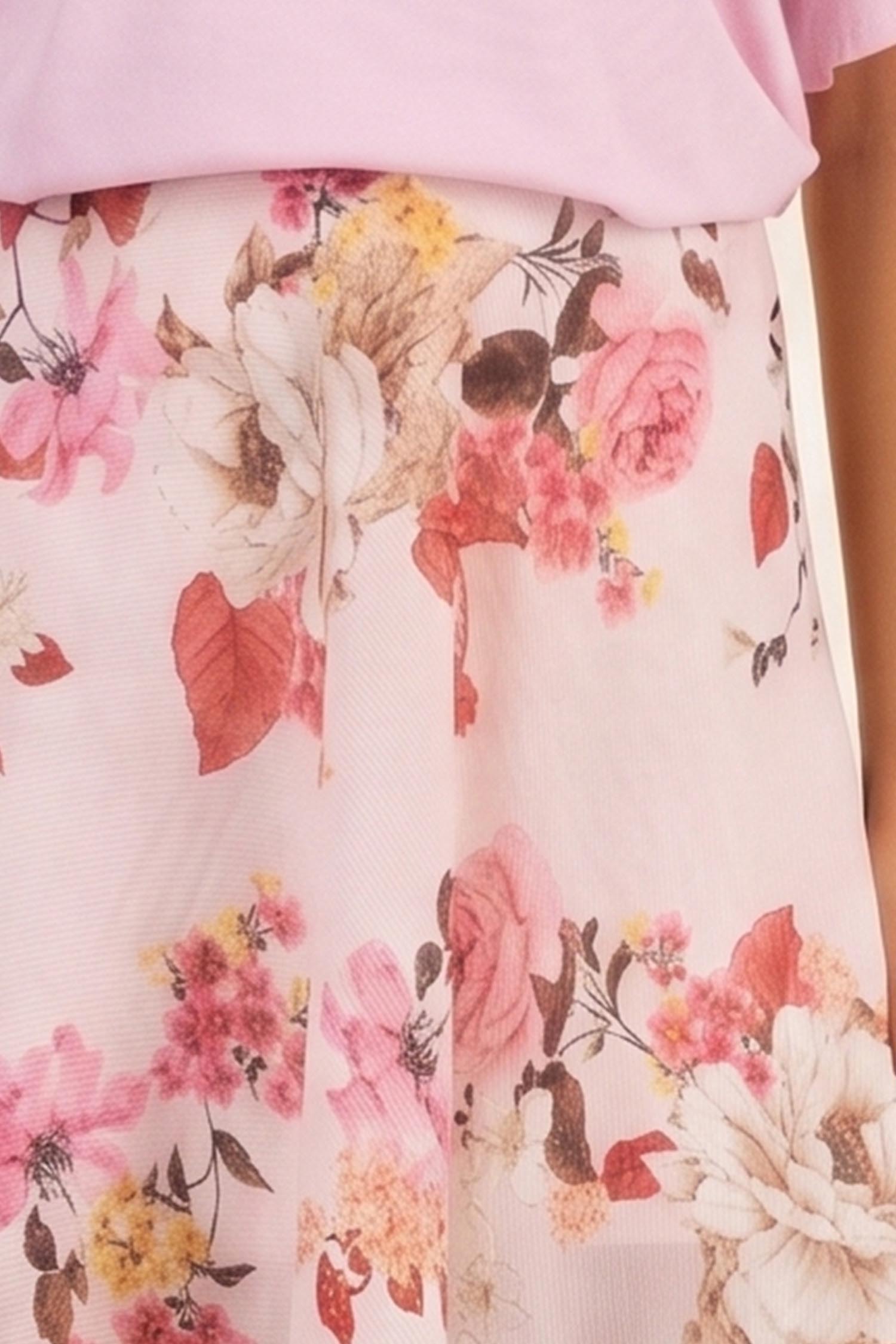 Fusta din material fluid roz midi in clos cu imprimeu floral 5 - StarShinerS.ro