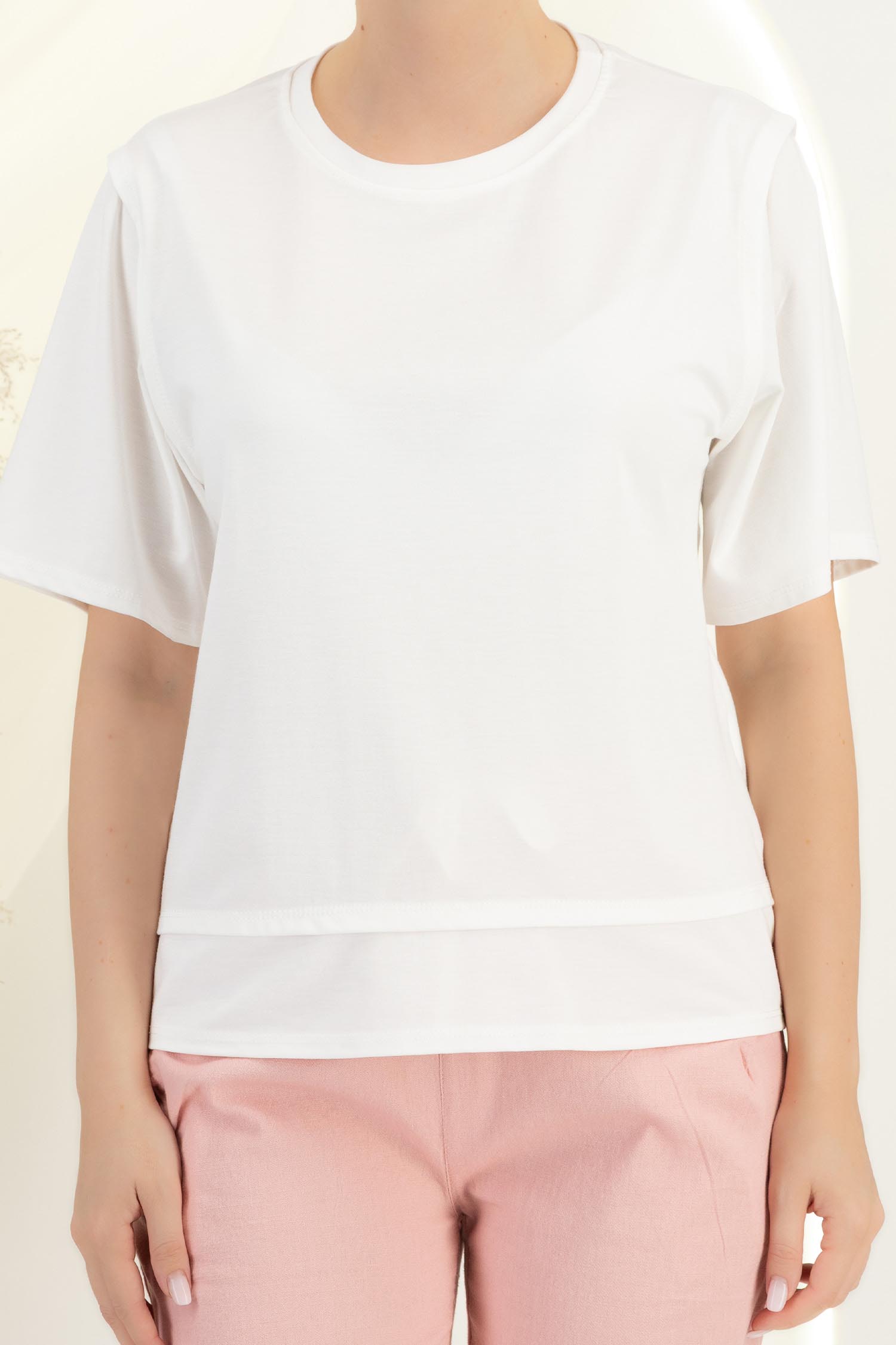 Tricou din viscoza alb cu un croi larg si decolteu rotunjit 5 - StarShinerS.ro