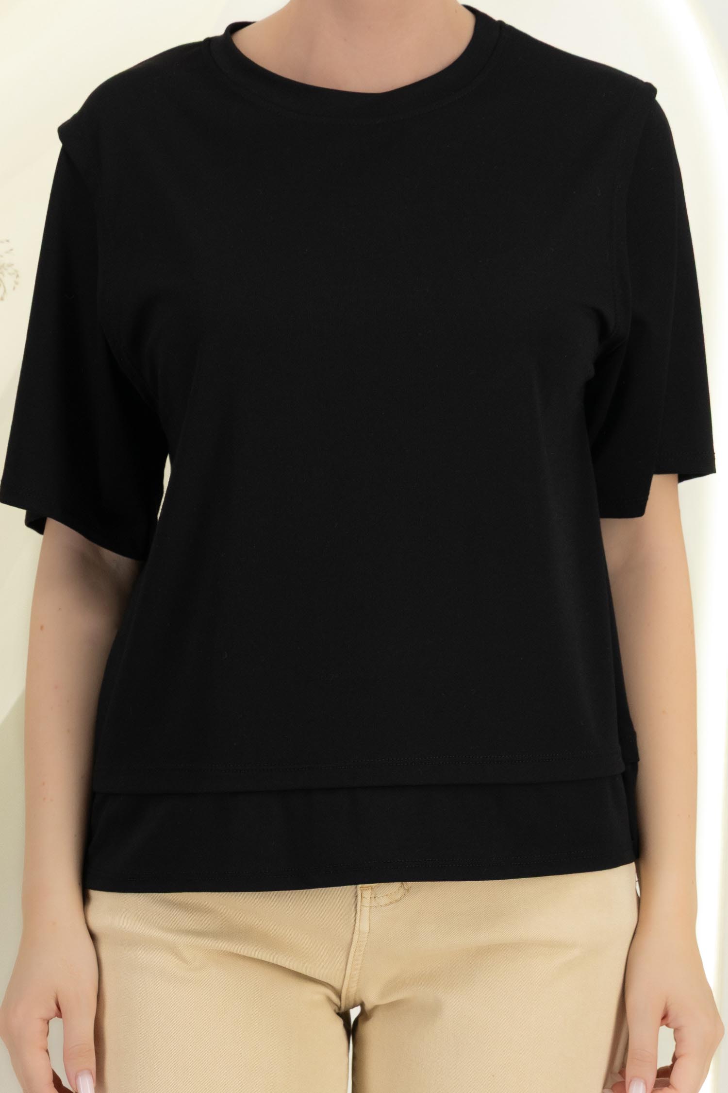 Tricou din viscoza negru cu un croi larg si decolteu rotunjit 5 - StarShinerS.ro