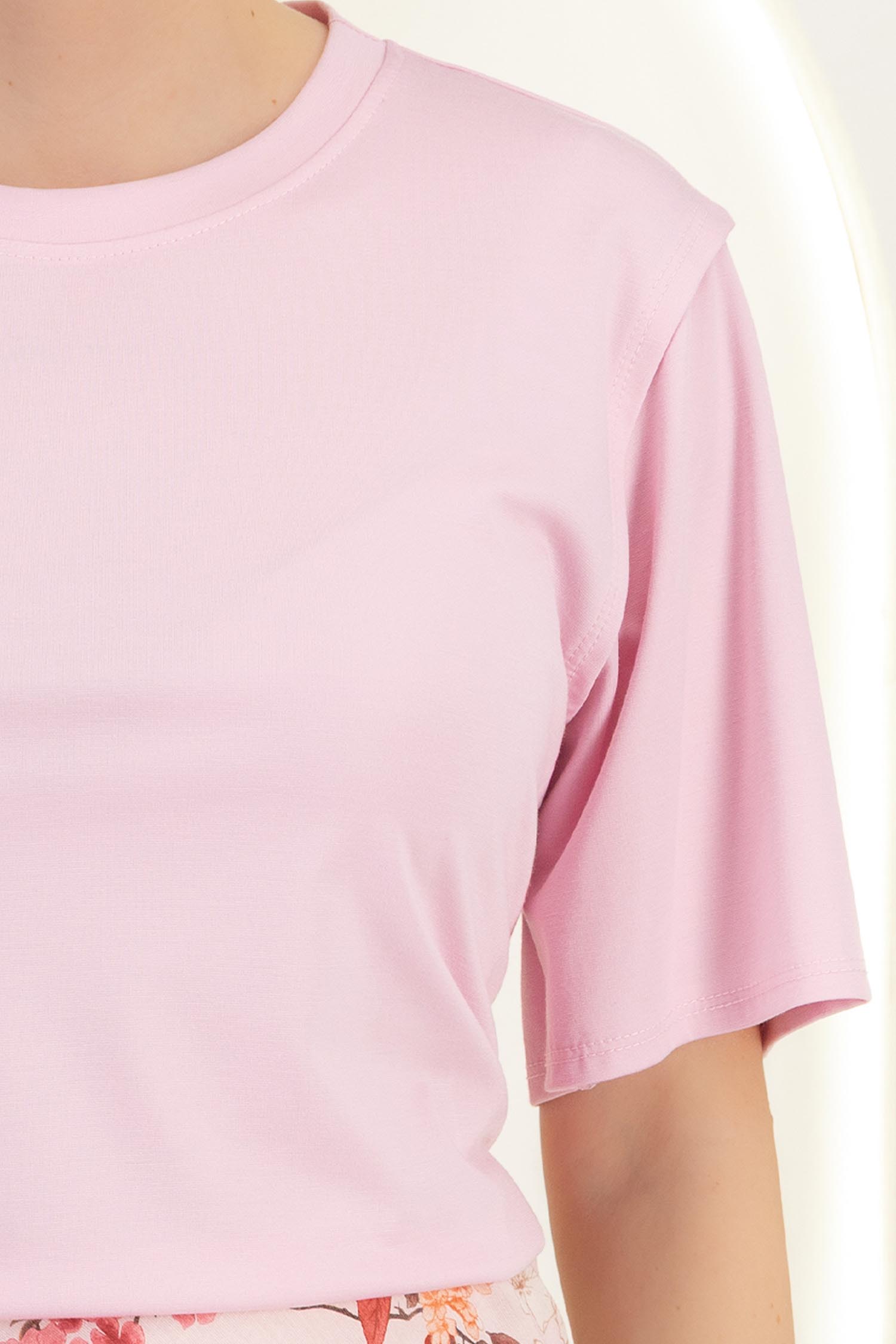 Tricou din viscoza roz deschis cu un croi larg si decolteu rotunjit 4 - StarShinerS.ro