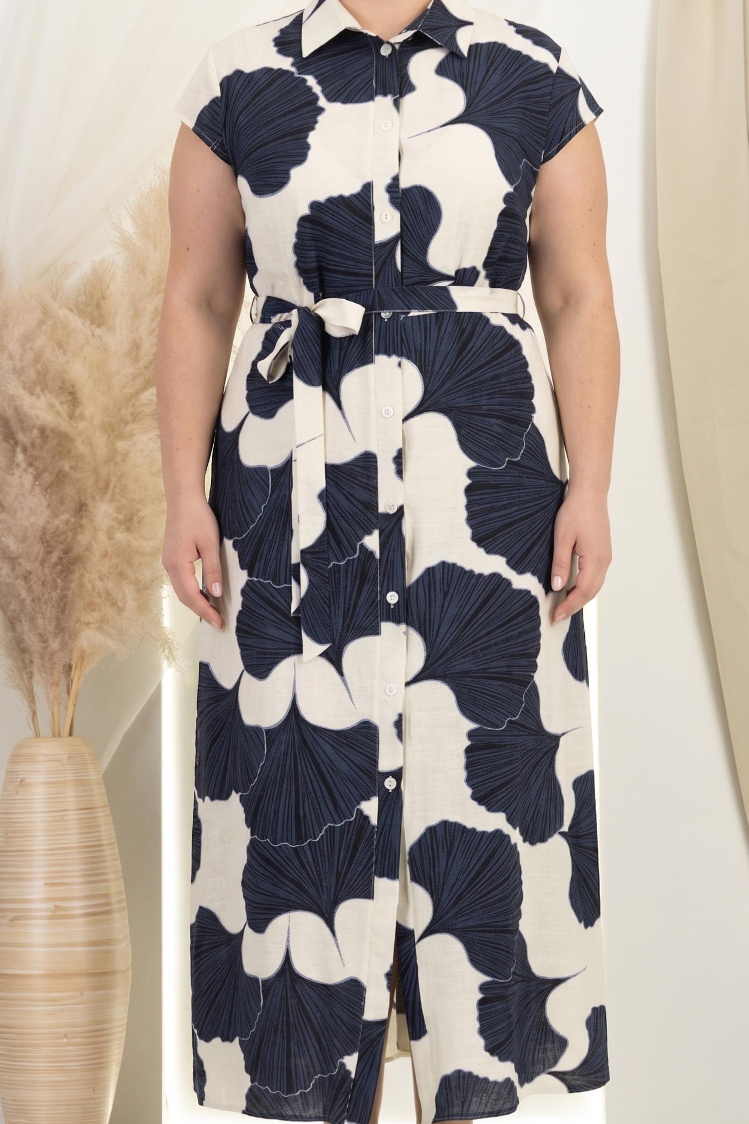 Rochie din in bleumarin lunga cu croi larg si buzunare - StarShinerS 6 - StarShinerS.ro