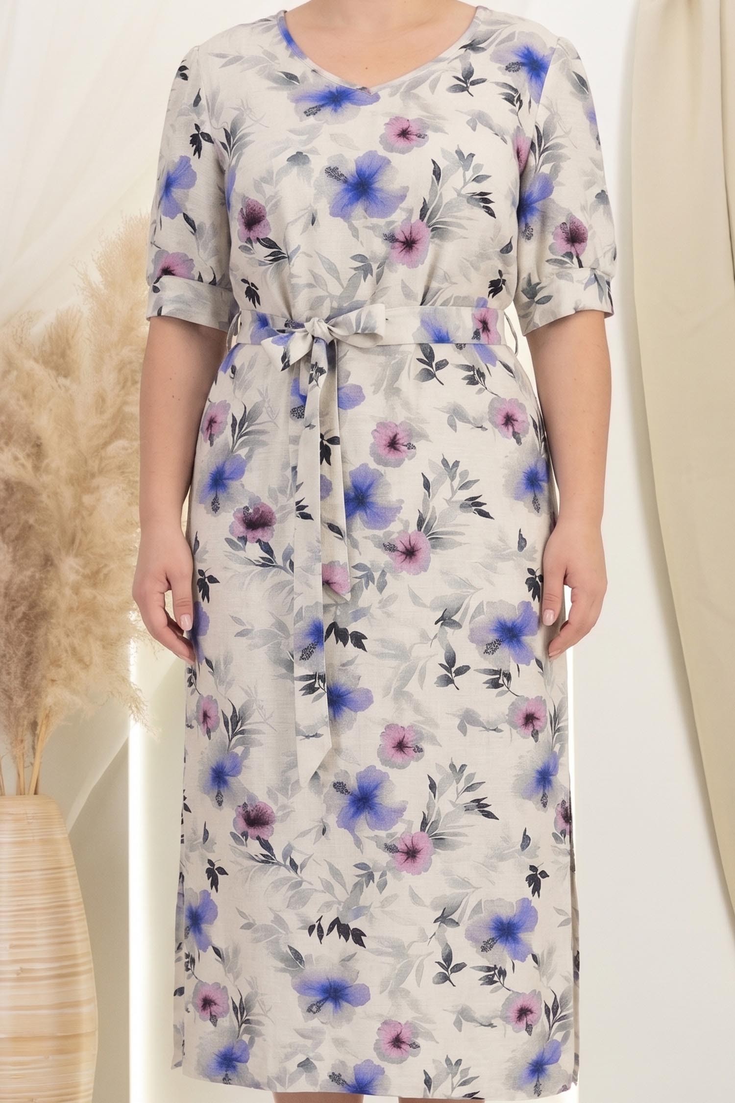Rochie din in ivoire midi cu croi larg si cordon detasabil - StarShinerS 5 - StarShinerS.ro