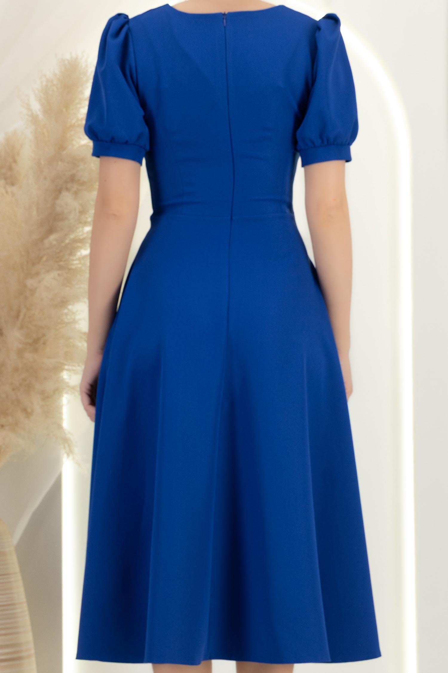 Rochie albastra midi in clos cu brosa florala si buzunare - StarShinerS 6 - StarShinerS.ro