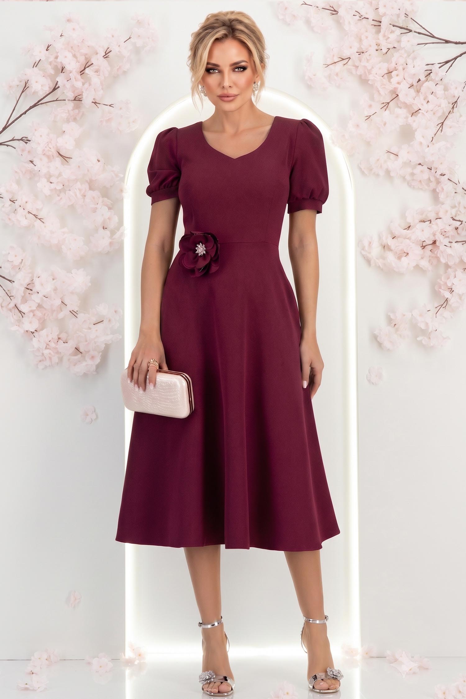 Rochie zmeura midi in clos cu brosa florala si buzunare - StarShinerS 3 - StarShinerS.ro
