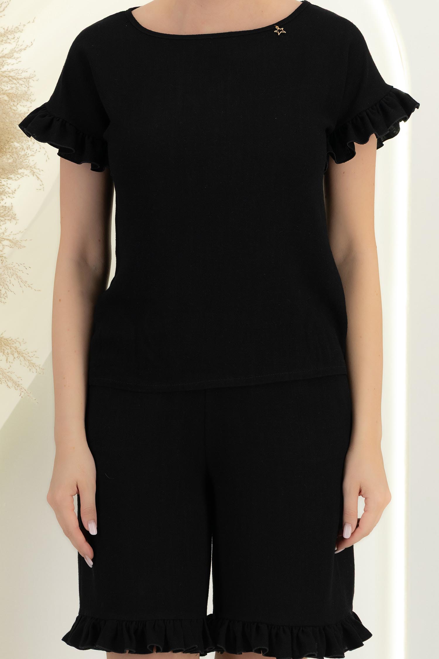 Bluza dama cu maneca scurta din viscoza si in neagra cu volanase - StarShinerS 3 - StarShinerS.ro
