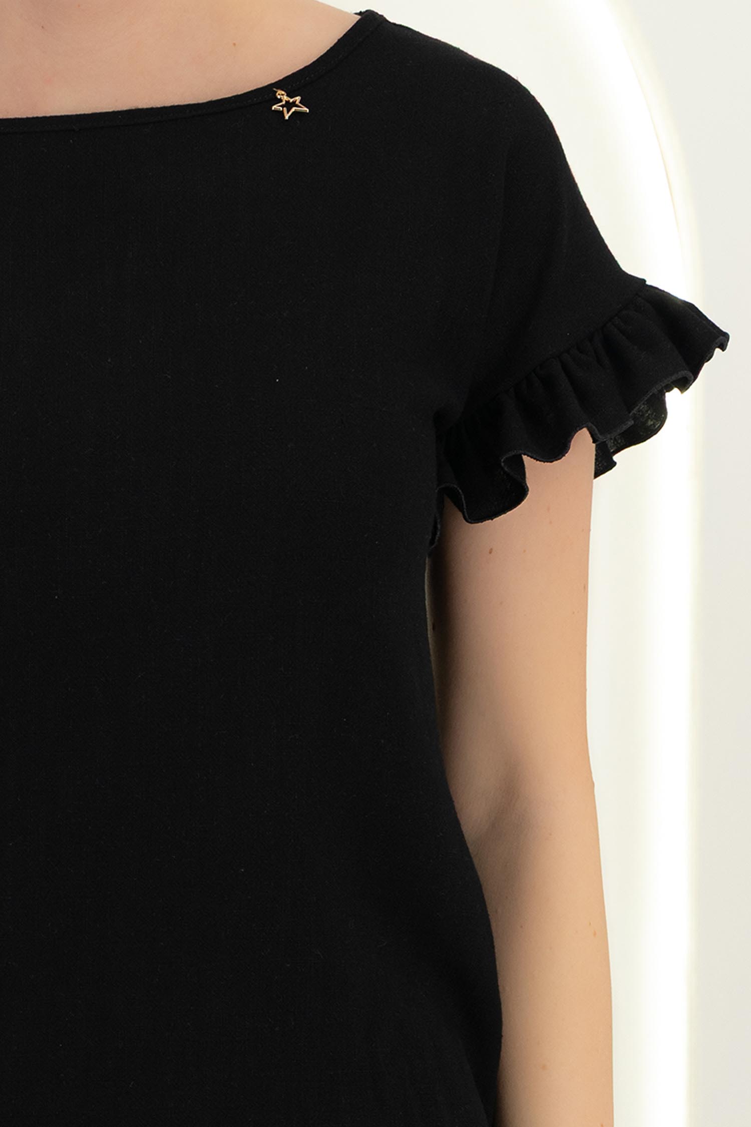 Bluza dama cu maneca scurta din viscoza si in neagra cu volanase - StarShinerS 2 - StarShinerS.ro