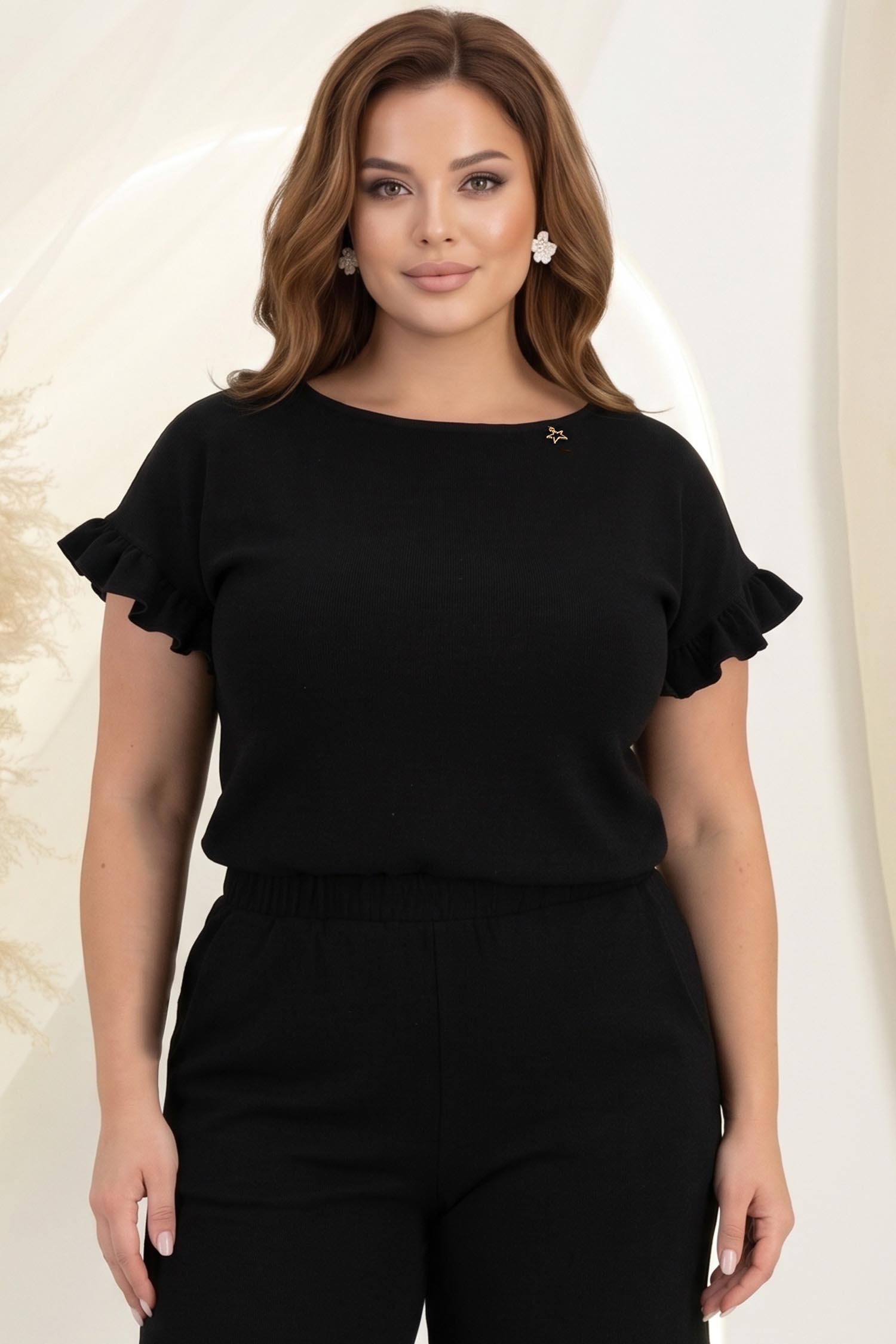 Bluza dama cu maneca scurta din viscoza si in neagra cu volanase - StarShinerS 1 - StarShinerS.ro