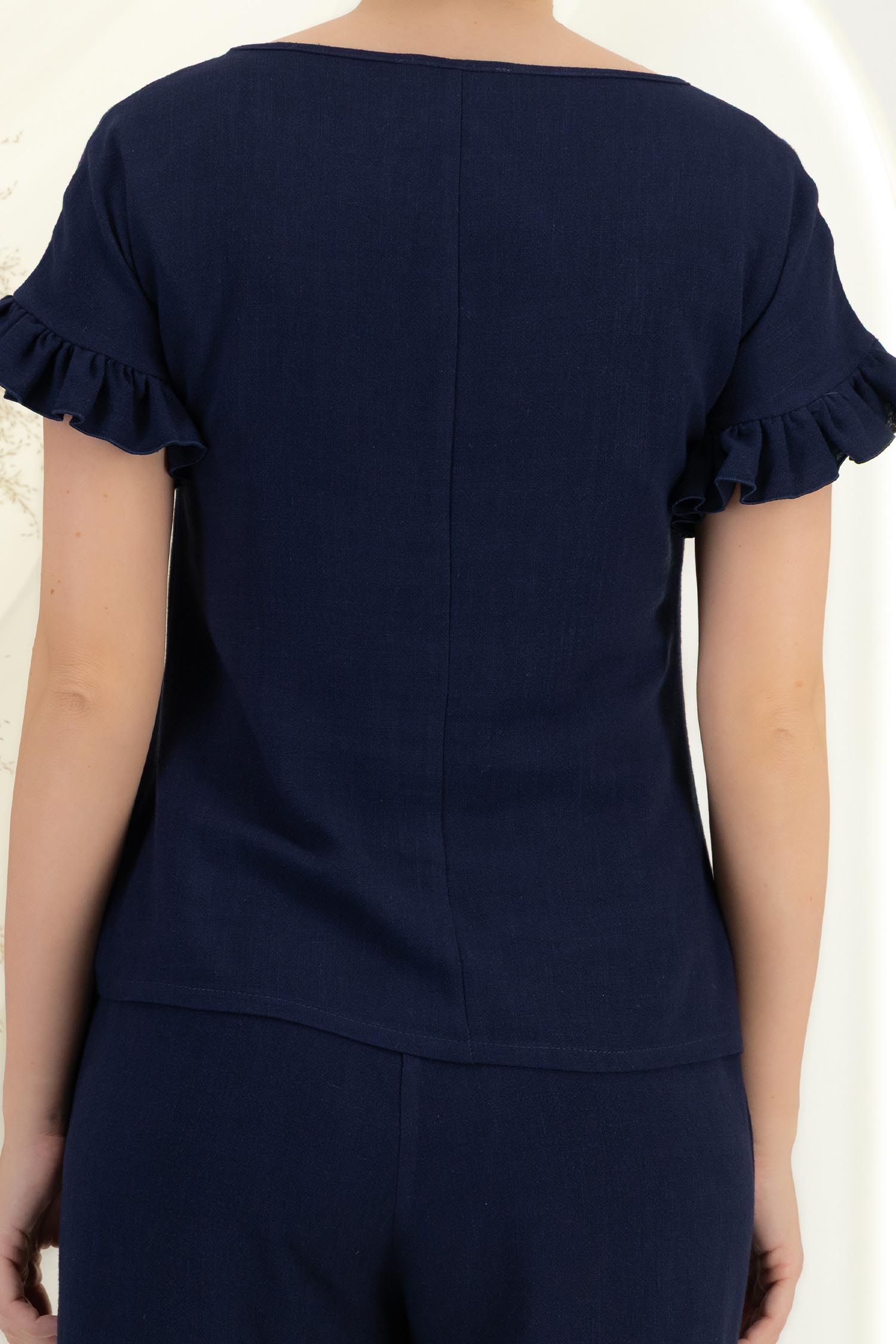 Bluza dama cu maneca scurta din viscoza si in bleumarin cu volanase - StarShinerS 6 - StarShinerS.ro