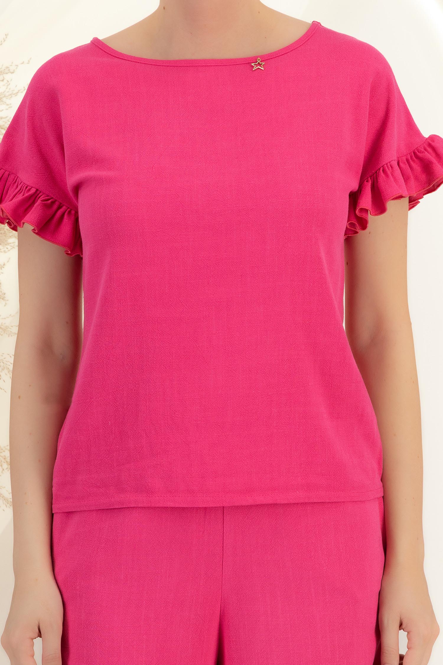 Bluza dama cu maneca scurta din viscoza si in fuchsia cu volanase - StarShinerS 5 - StarShinerS.ro