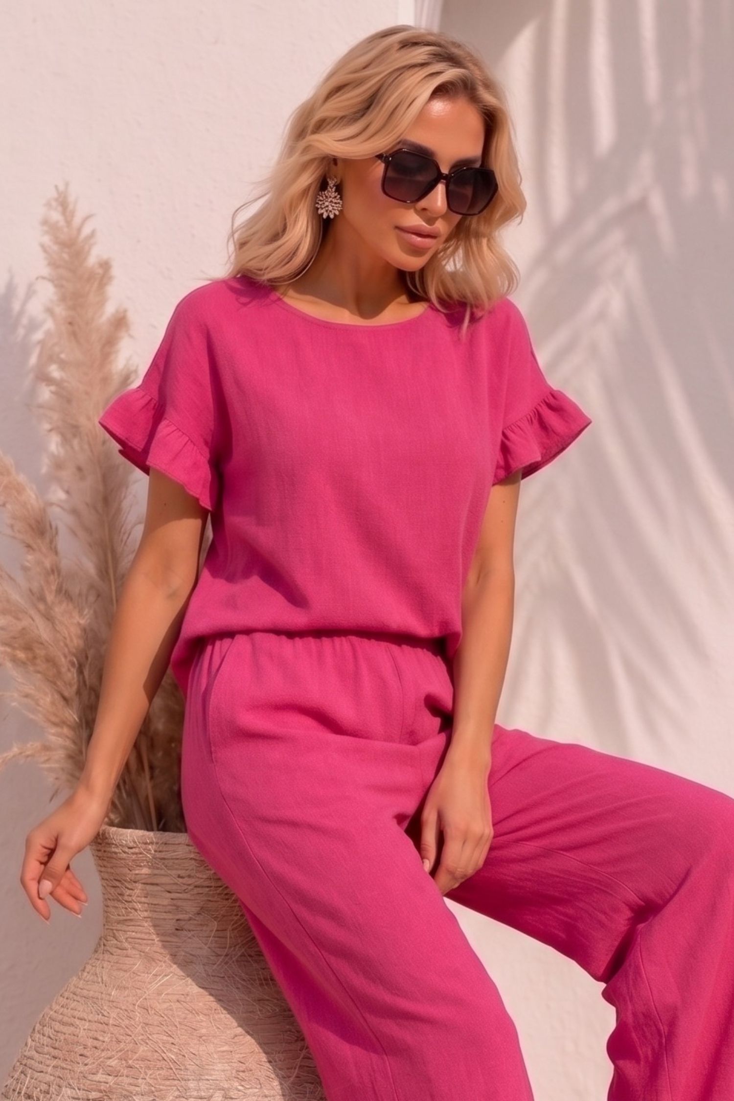 Bluza dama cu maneca scurta din viscoza si in fuchsia cu volanase - StarShinerS 2 - StarShinerS.ro