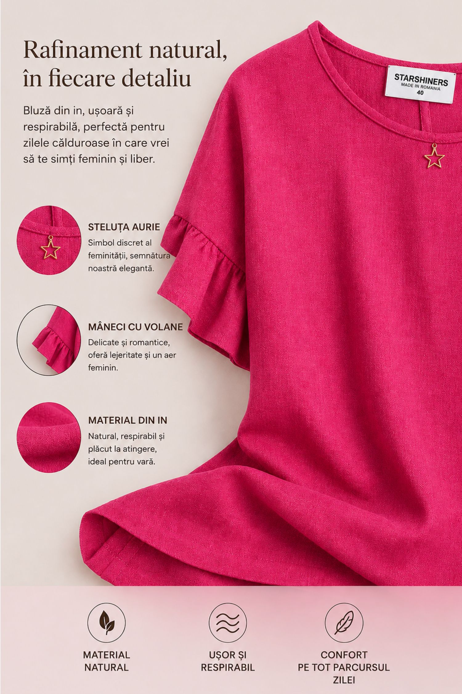 Bluza dama cu maneca scurta din viscoza si in fuchsia cu volanase - StarShinerS 4 - StarShinerS.ro
