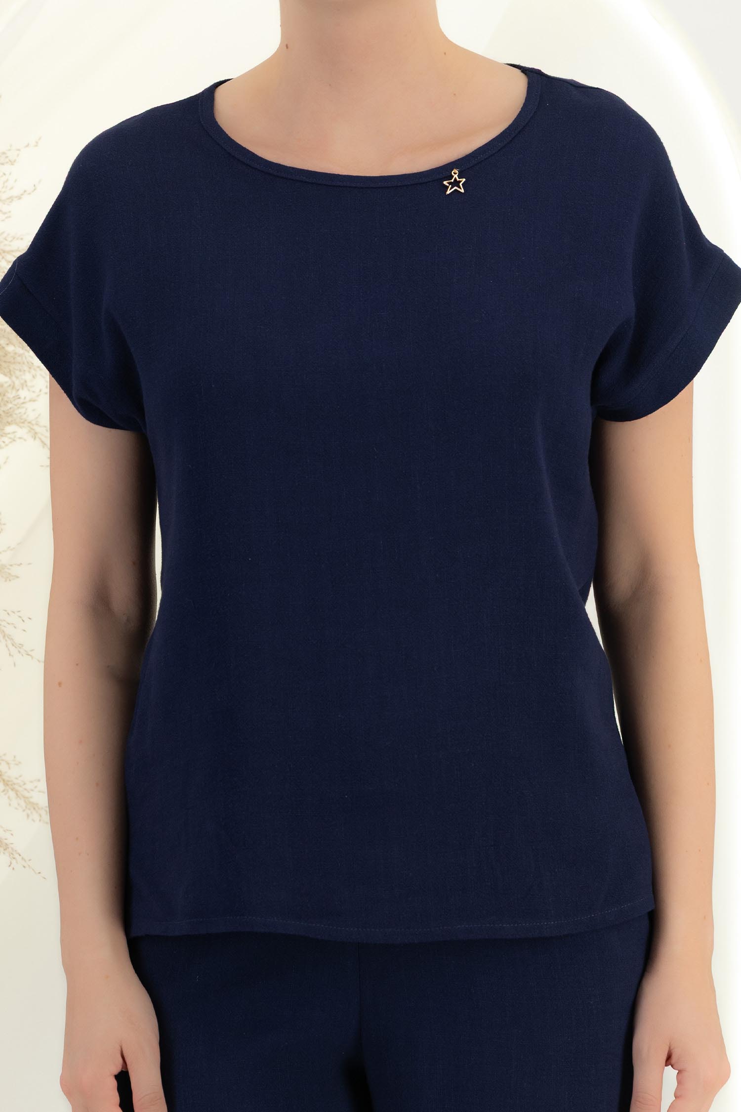 Bluza dama din viscoza si in bleumarin cu maneca scurta - StarShinerS 5 - StarShinerS.ro