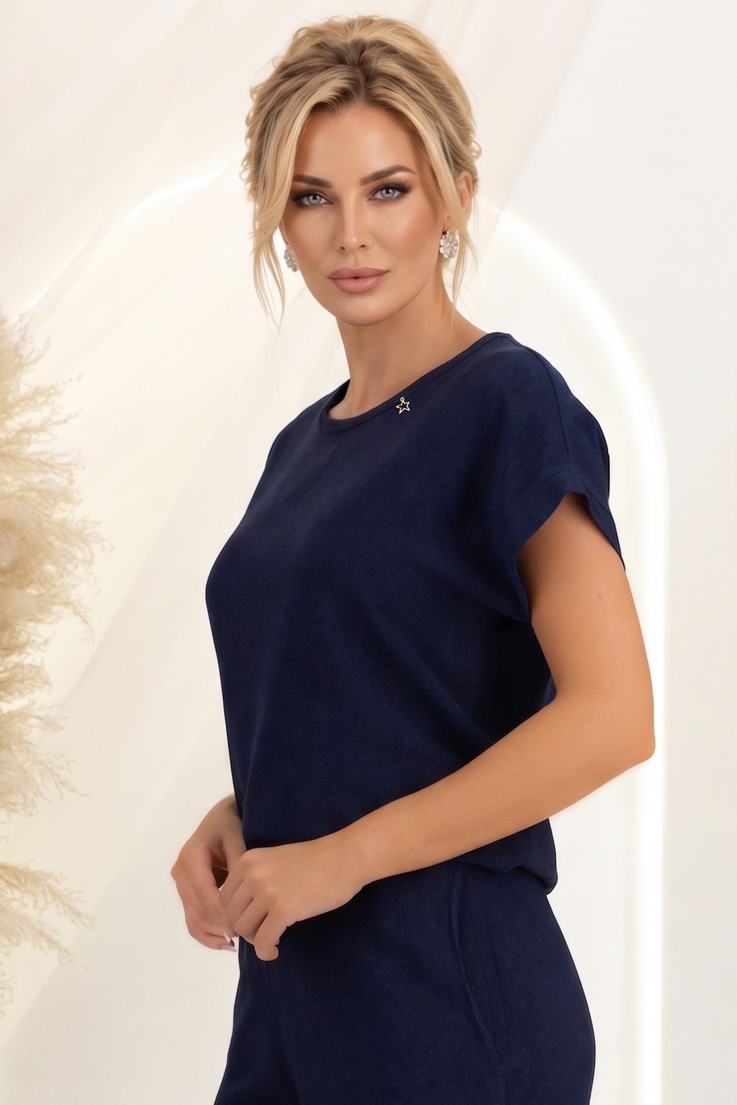 Bluza dama din viscoza si in bleumarin cu maneca scurta - StarShinerS 2 - StarShinerS.ro