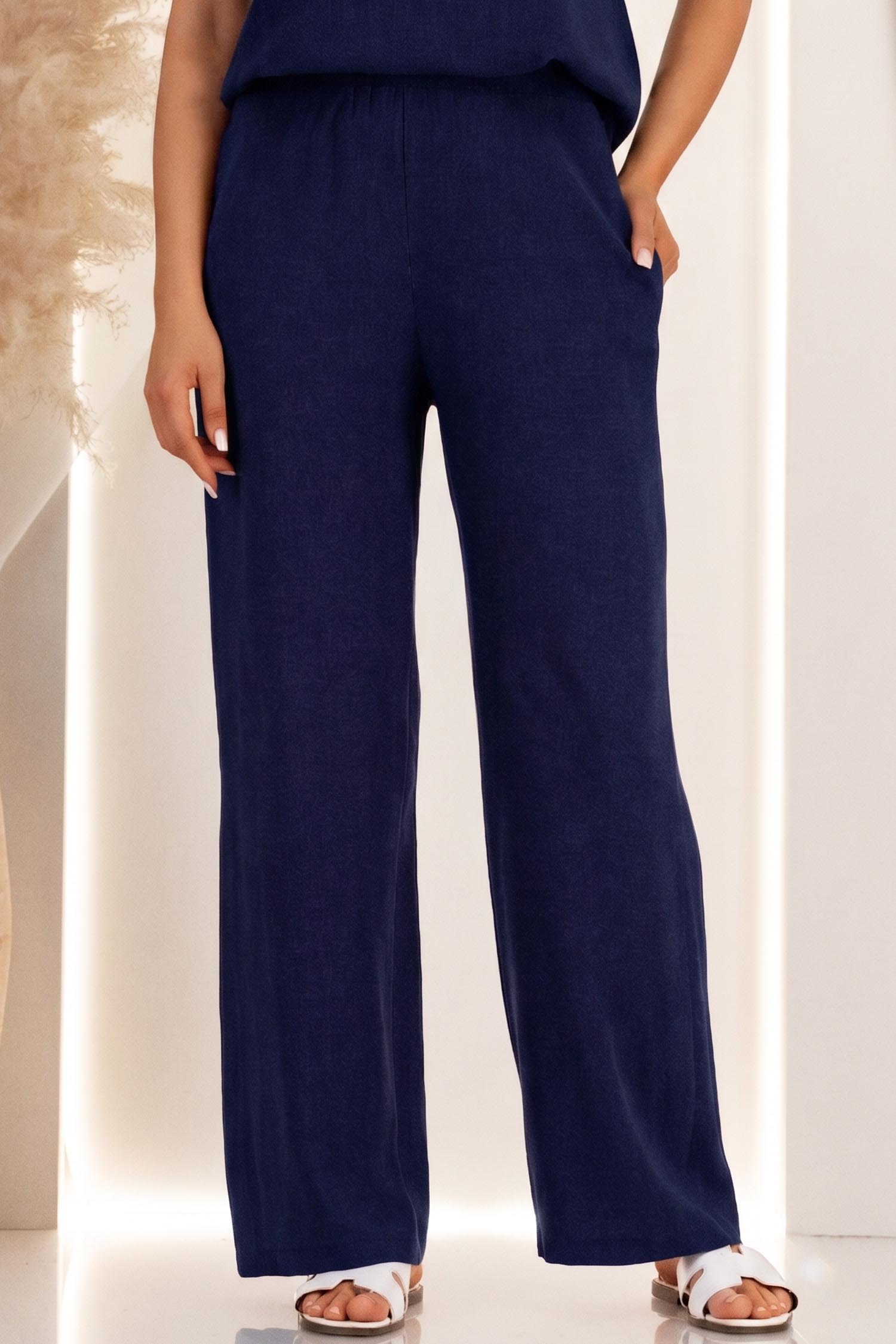 Pantaloni din viscoza si in bleumarin lungi cu buzunare- StarShinerS 2 - StarShinerS.ro