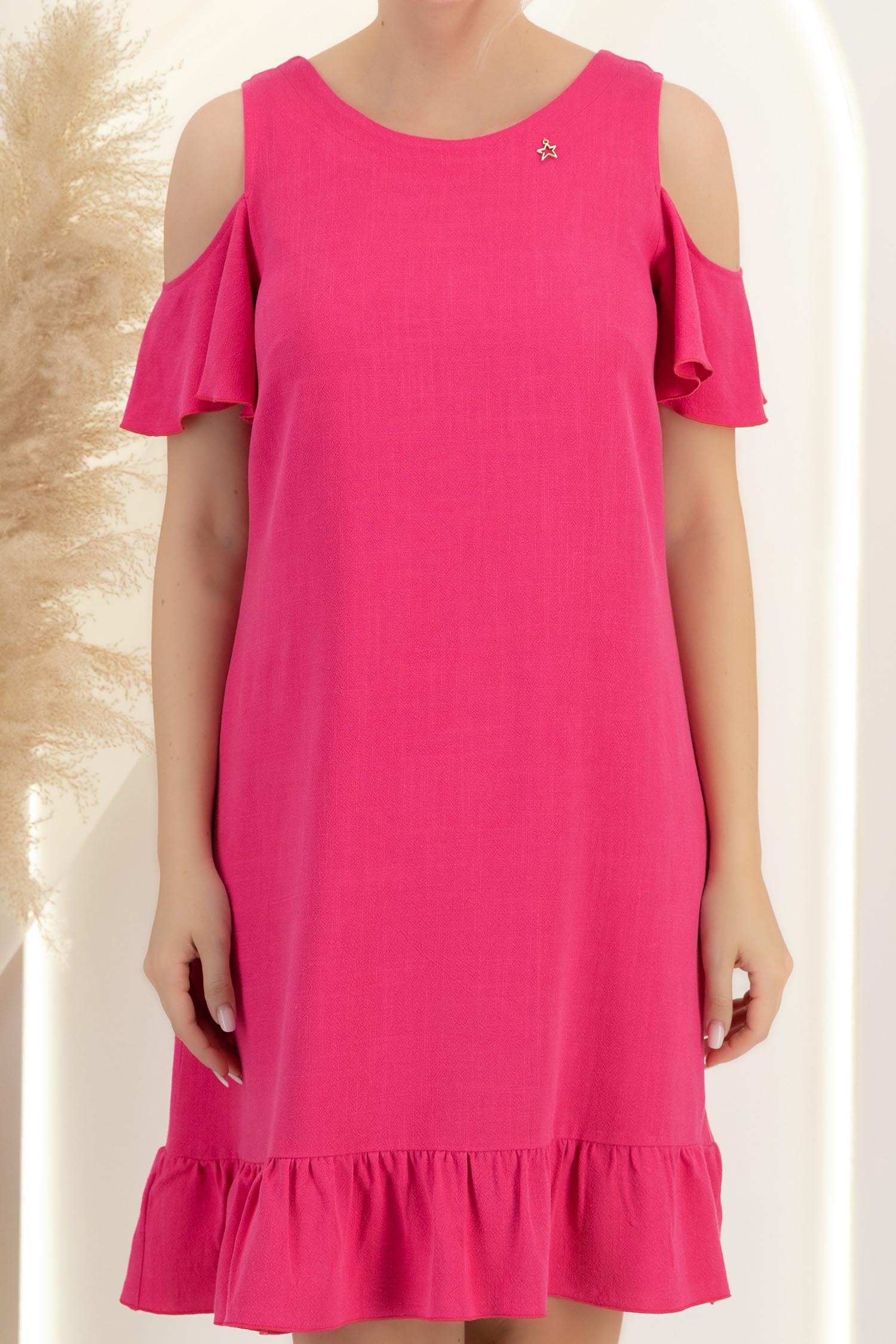 Rochie din viscoza si in fuchsia scurta cu croi larg si umeri decupati - StarShinerS 5 - StarShinerS.ro
