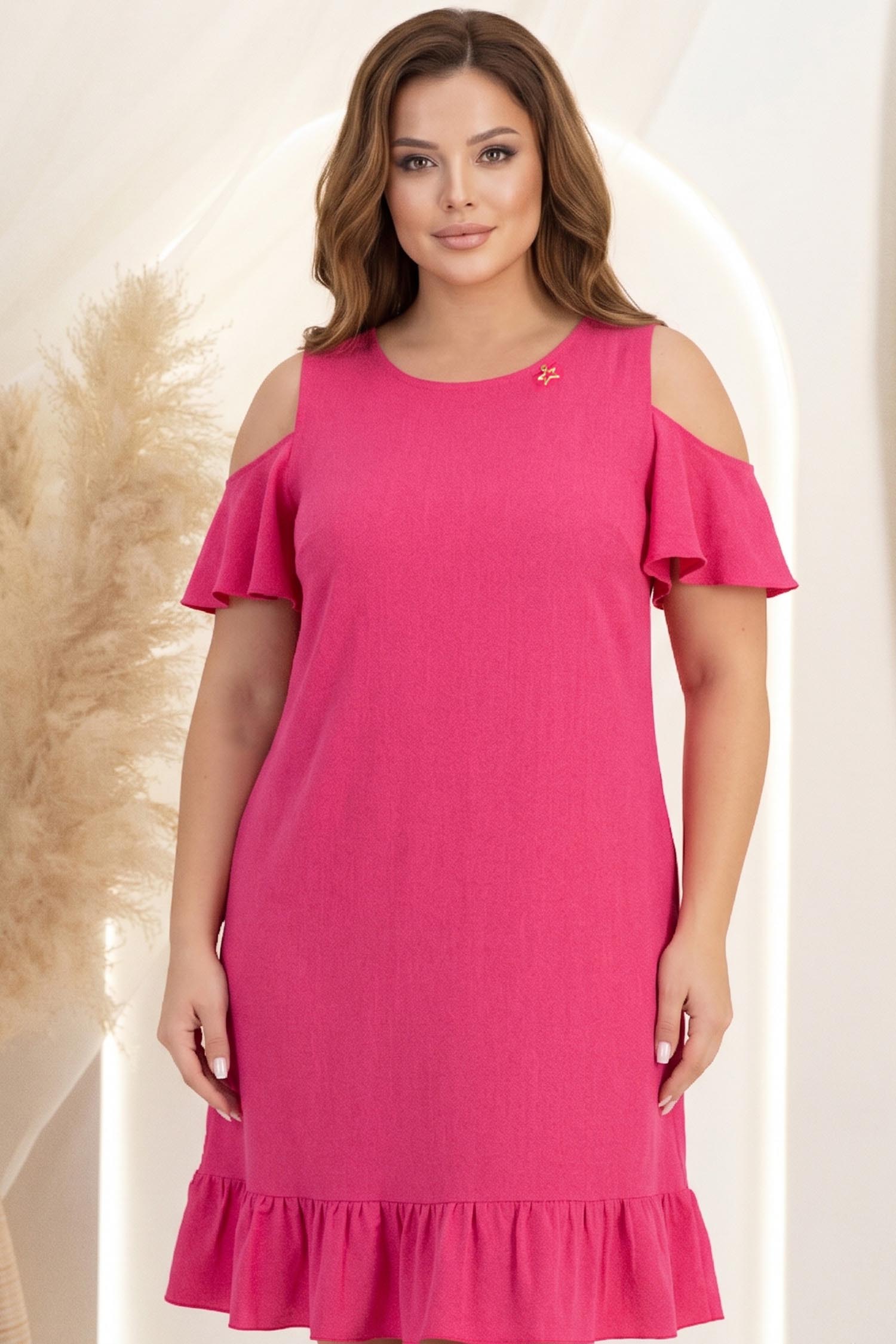 Rochie din viscoza si in fuchsia scurta cu croi larg si umeri decupati - StarShinerS 1 - StarShinerS.ro