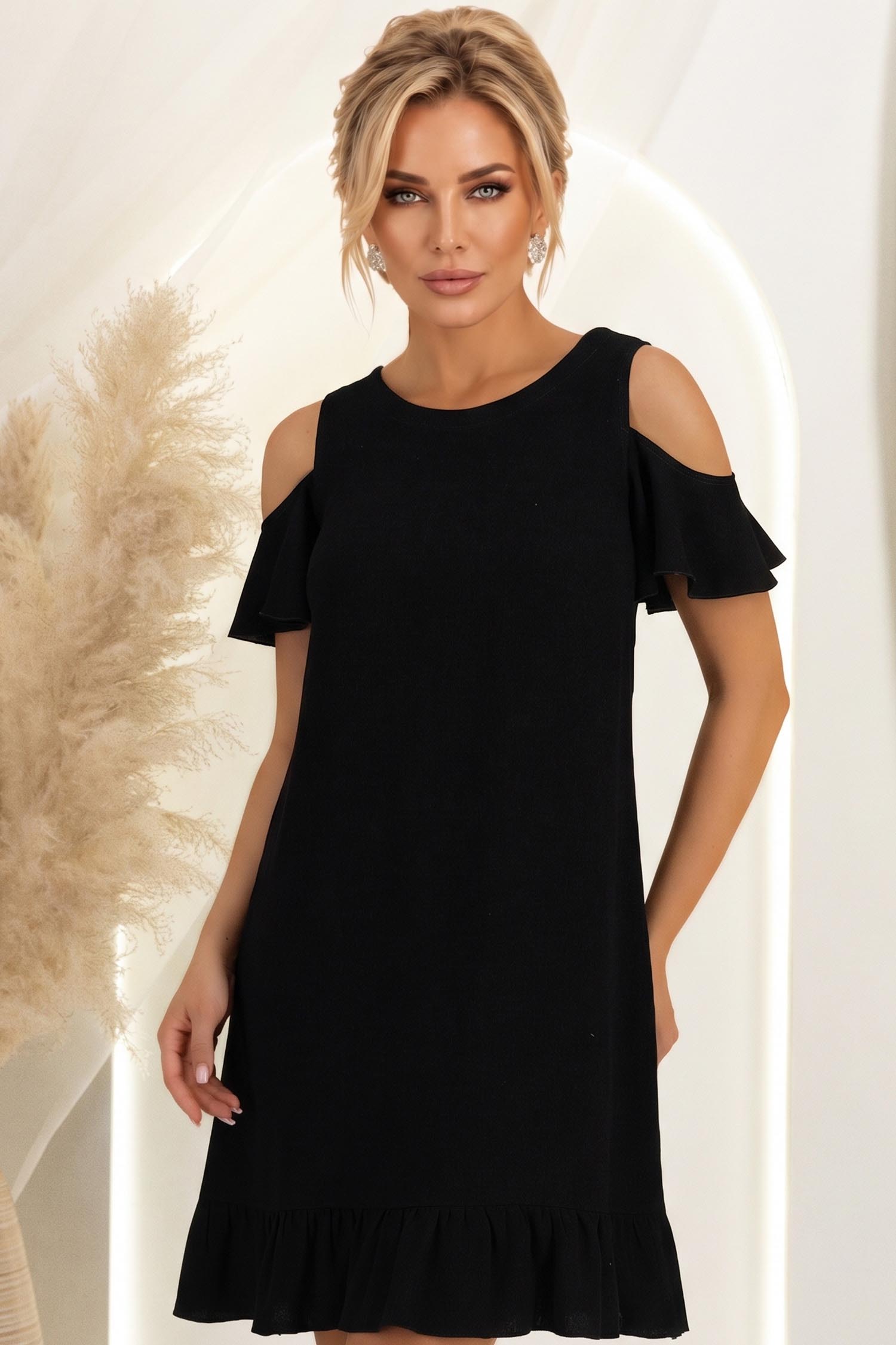 Rochie din viscoza si in neagra scurta cu croi larg si umeri decupati - StarShinerS 2 - StarShinerS.ro