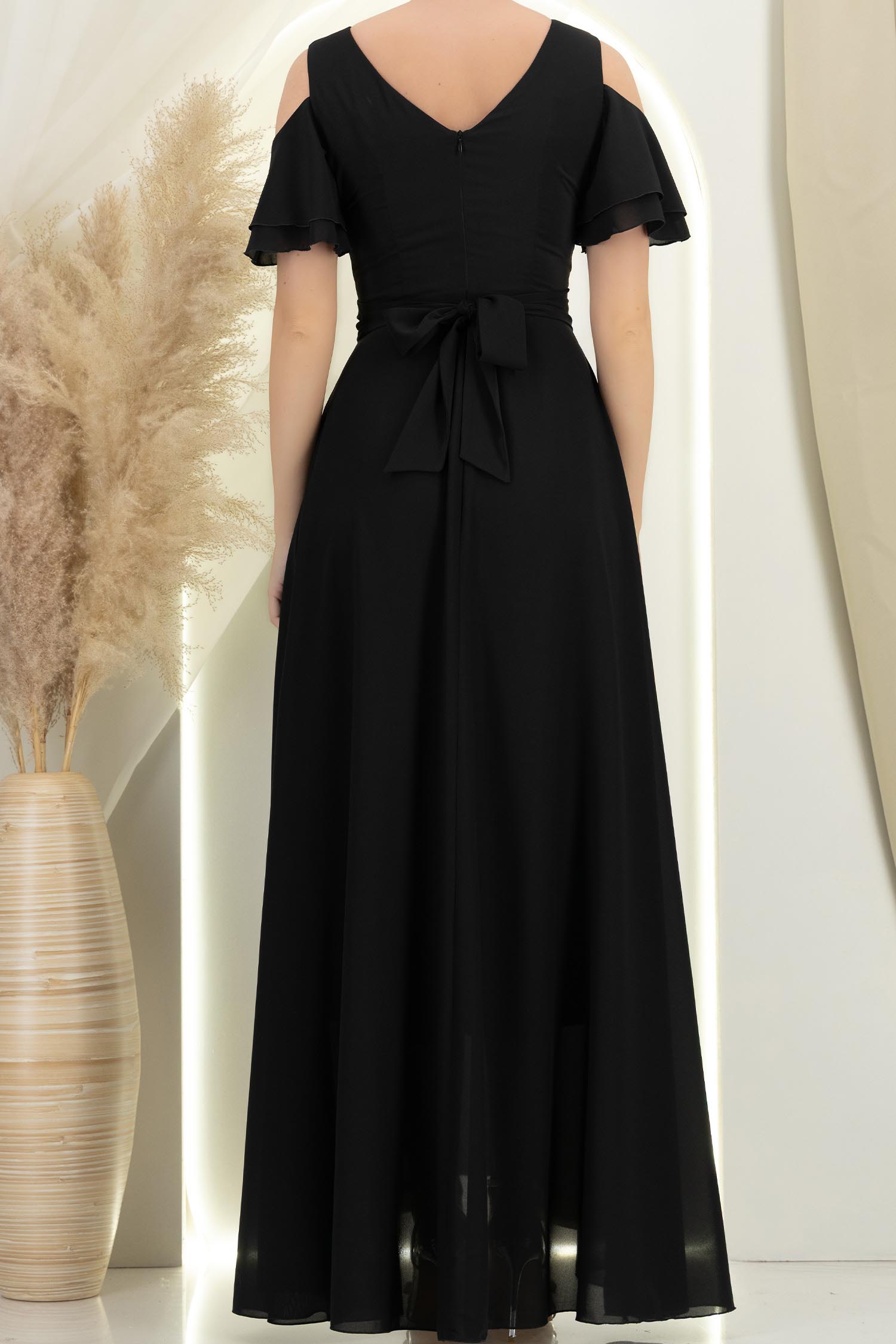 Rochie din voal neagra lunga in clos cu un cordon accesorizat- StarShinerS 6 - StarShinerS.ro