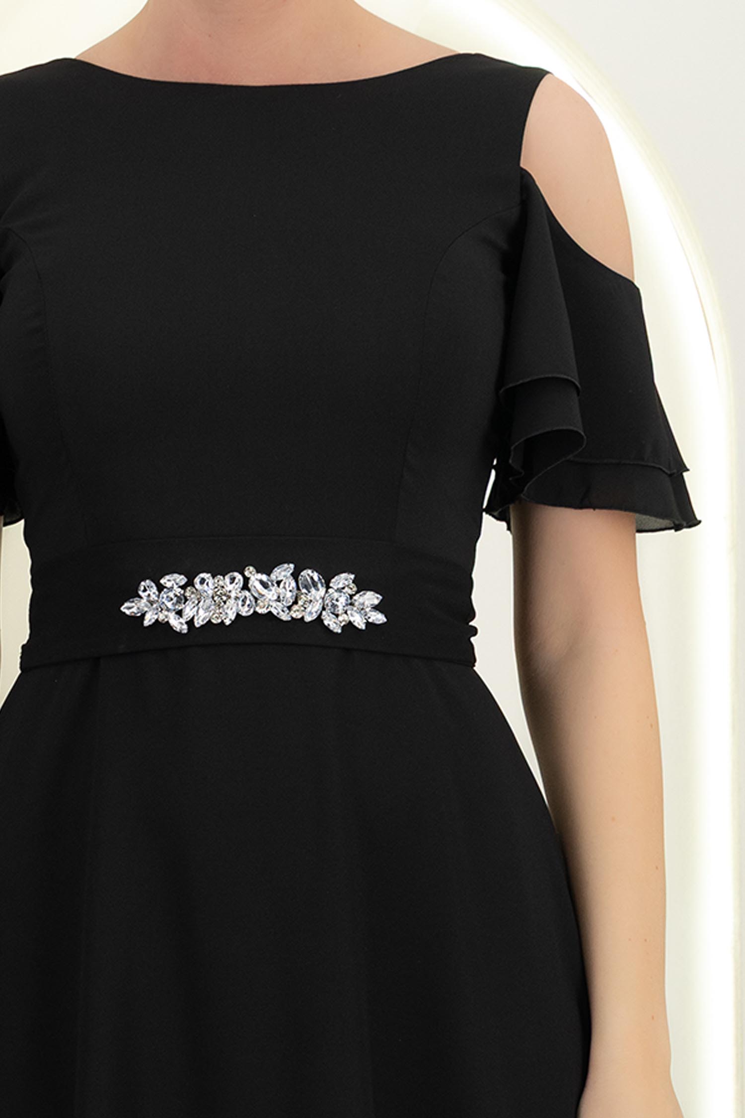Rochie din voal neagra lunga in clos cu un cordon accesorizat- StarShinerS 4 - StarShinerS.ro