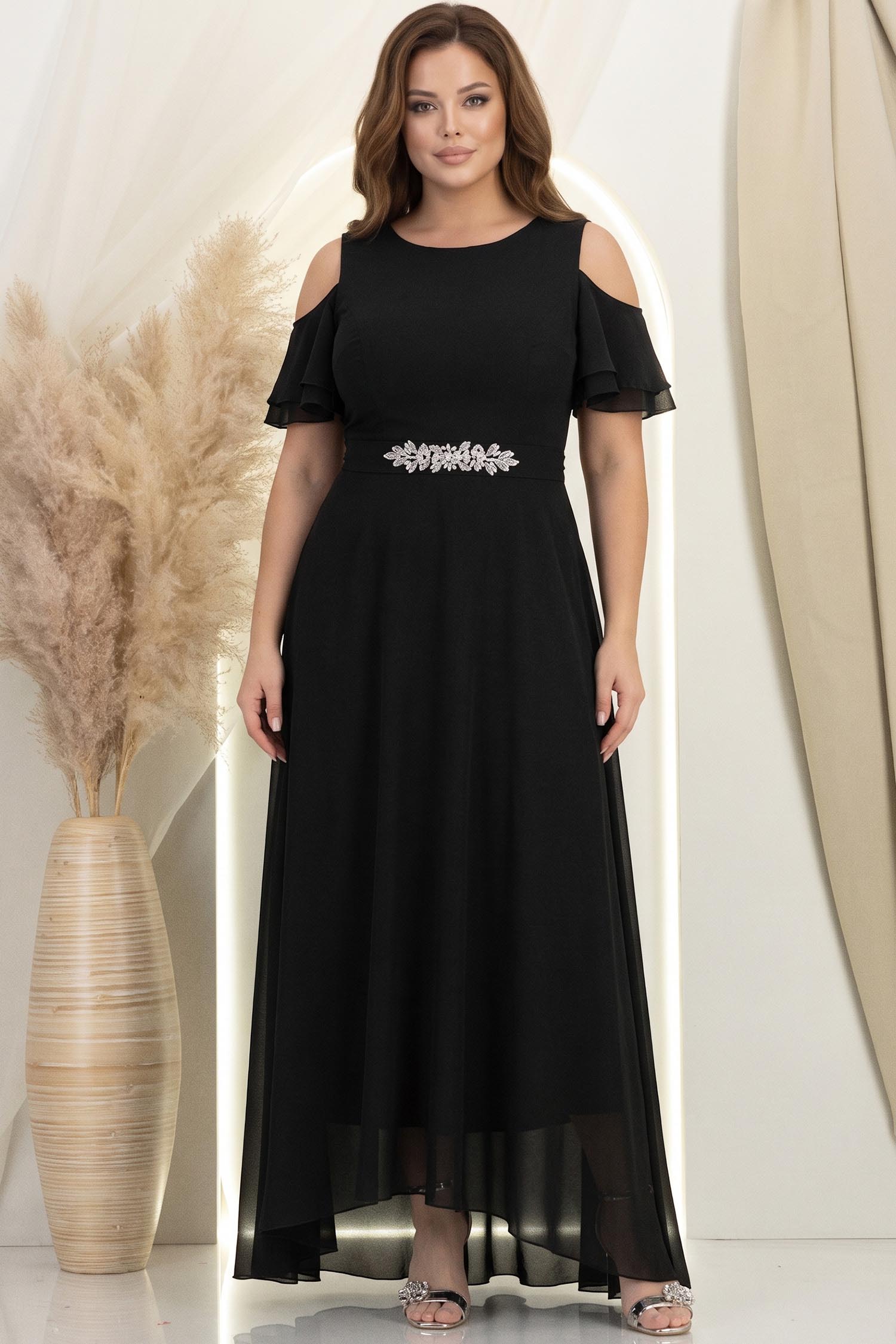 Rochie din voal neagra lunga in clos cu un cordon accesorizat- StarShinerS 1 - StarShinerS.ro