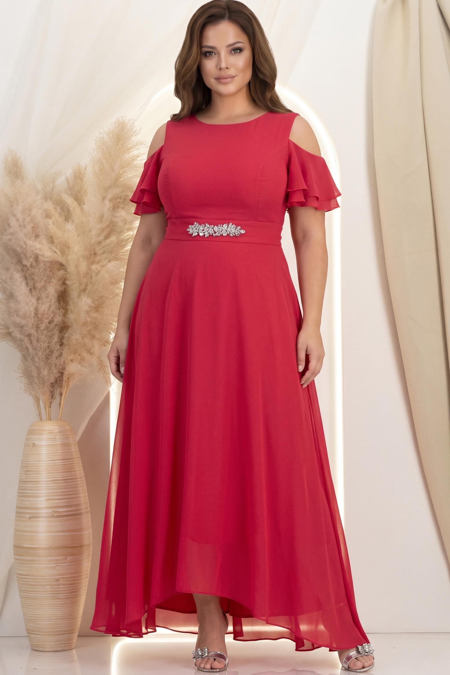 Rochie din voal fuchsia lunga in clos cu un cordon accesorizat- StarShinerS 1 - StarShinerS.ro