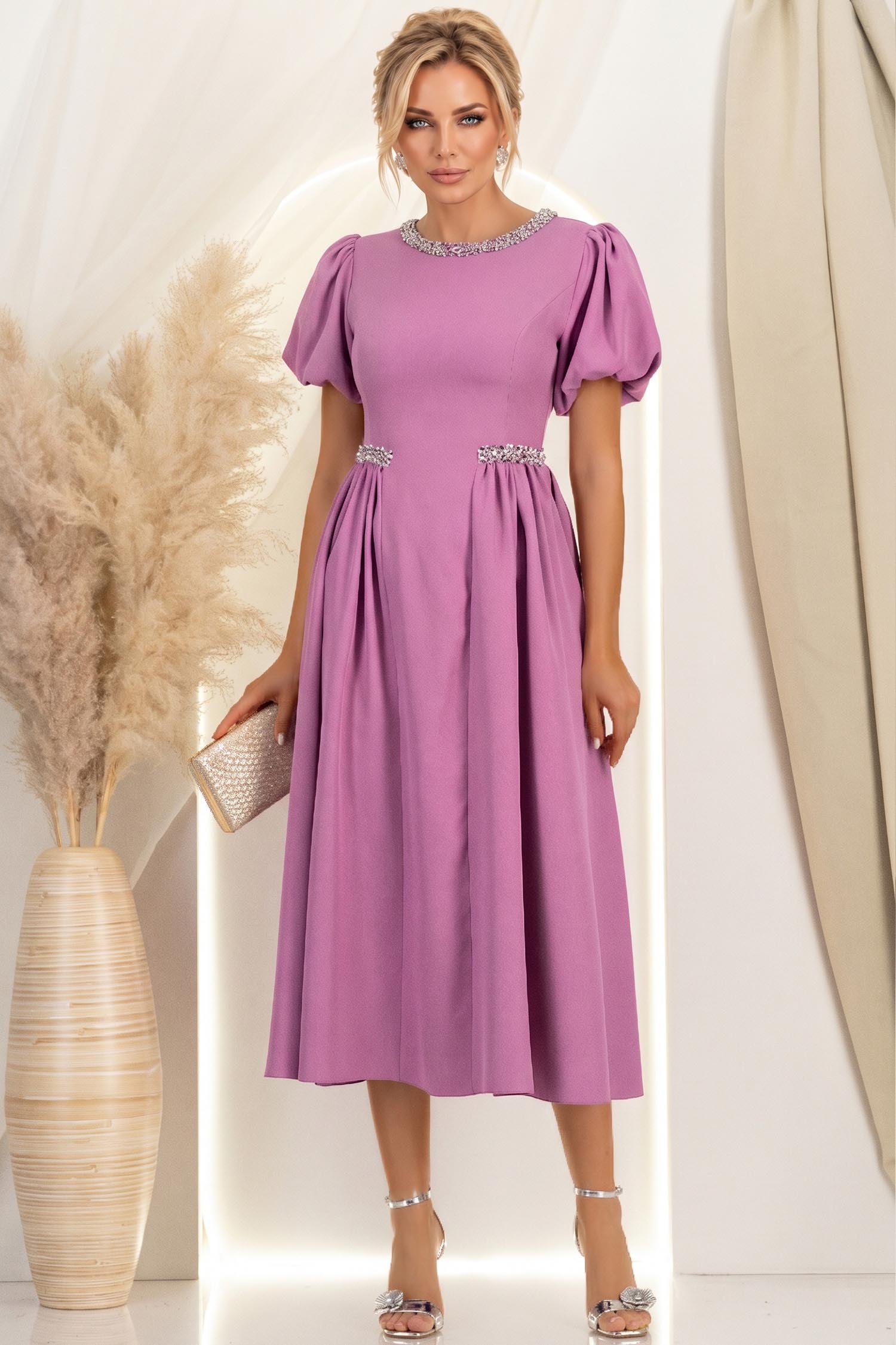 Rochie mov midi in clos cu aplicatii stralucitoare - StarShinerS 4 - StarShinerS.ro