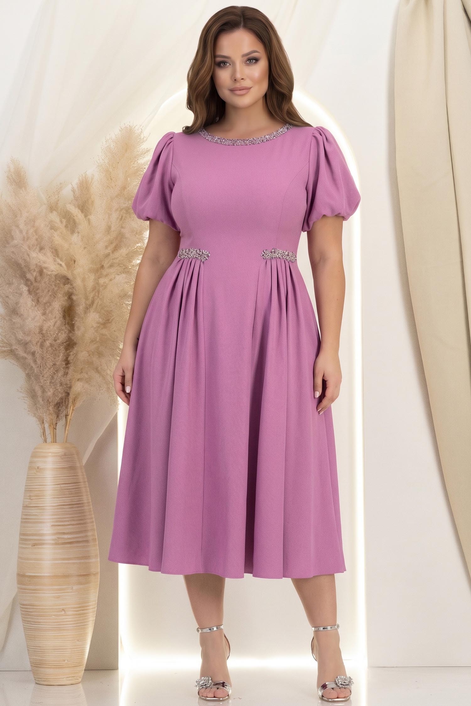 Rochie mov midi in clos cu aplicatii stralucitoare - StarShinerS 1 - StarShinerS.ro