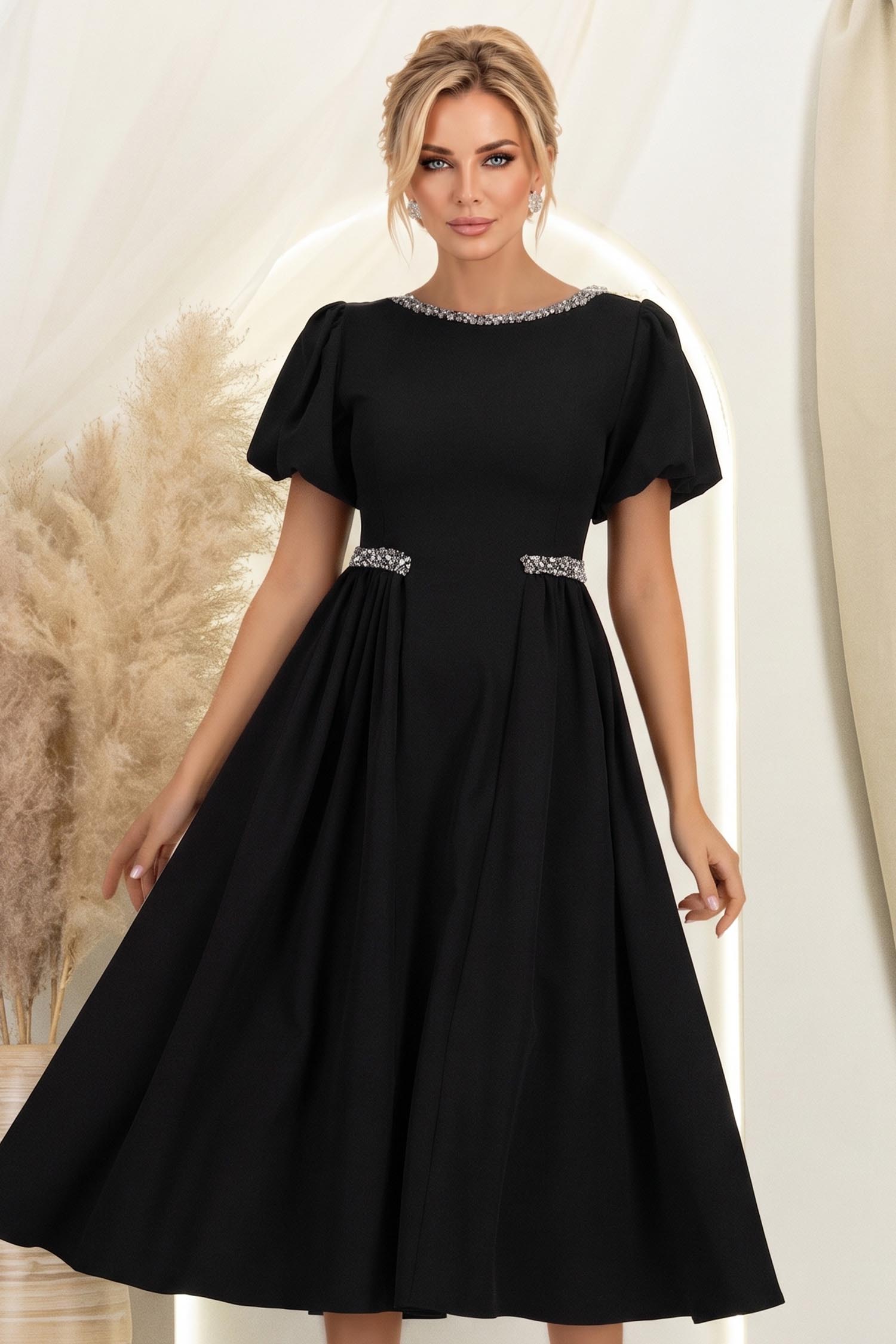 Rochie neagra midi in clos cu aplicatii stralucitoare - StarShinerS 3 - StarShinerS.ro