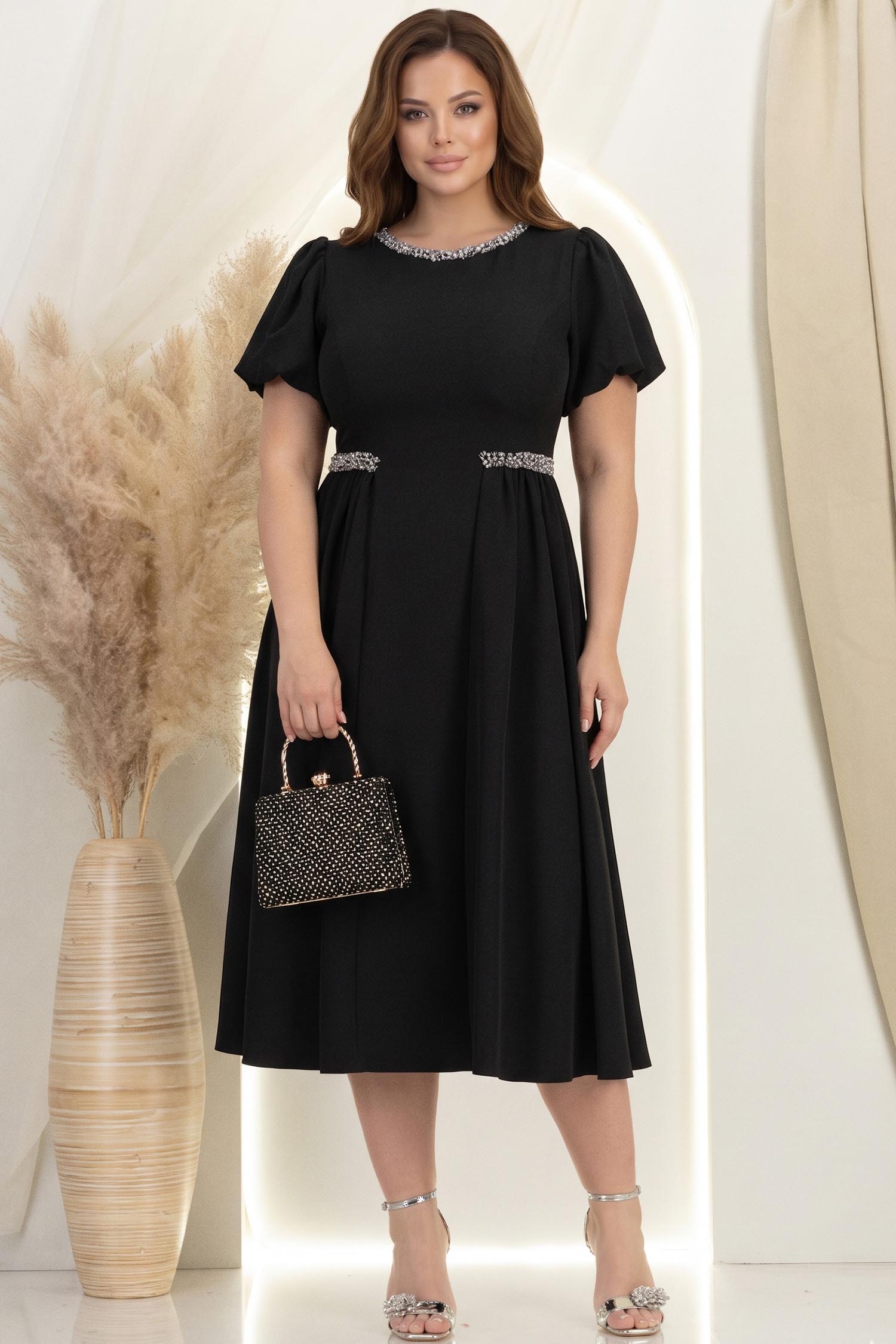 Rochie neagra midi in clos cu aplicatii stralucitoare - StarShinerS 1 - StarShinerS.ro