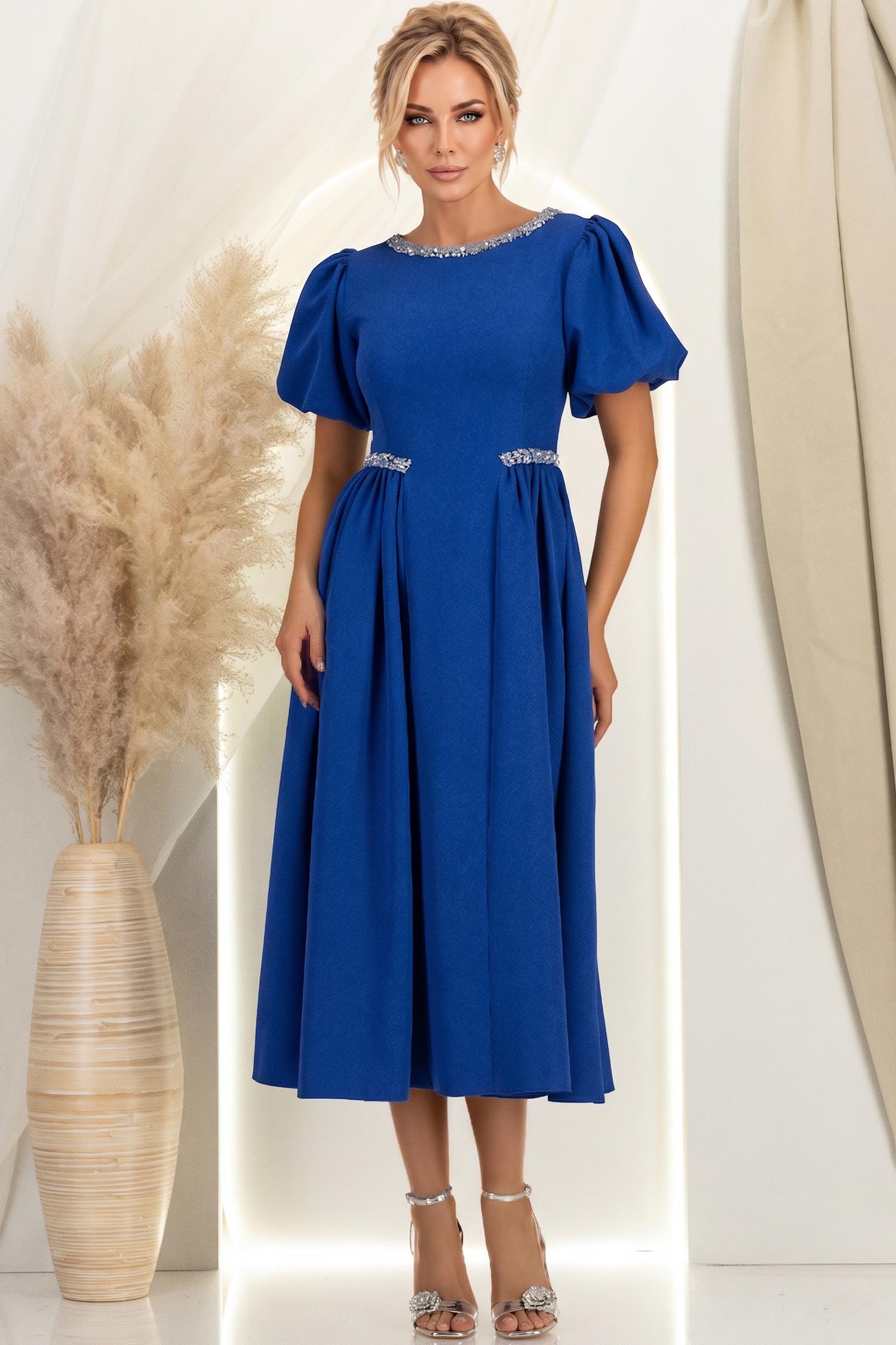 Rochie albastra midi in clos cu aplicatii stralucitoare - StarShinerS 2 - StarShinerS.ro