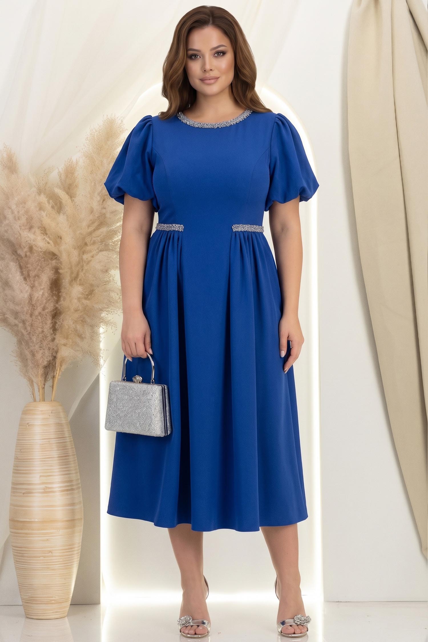 Rochie albastra midi in clos cu aplicatii stralucitoare - StarShinerS 1 - StarShinerS.ro