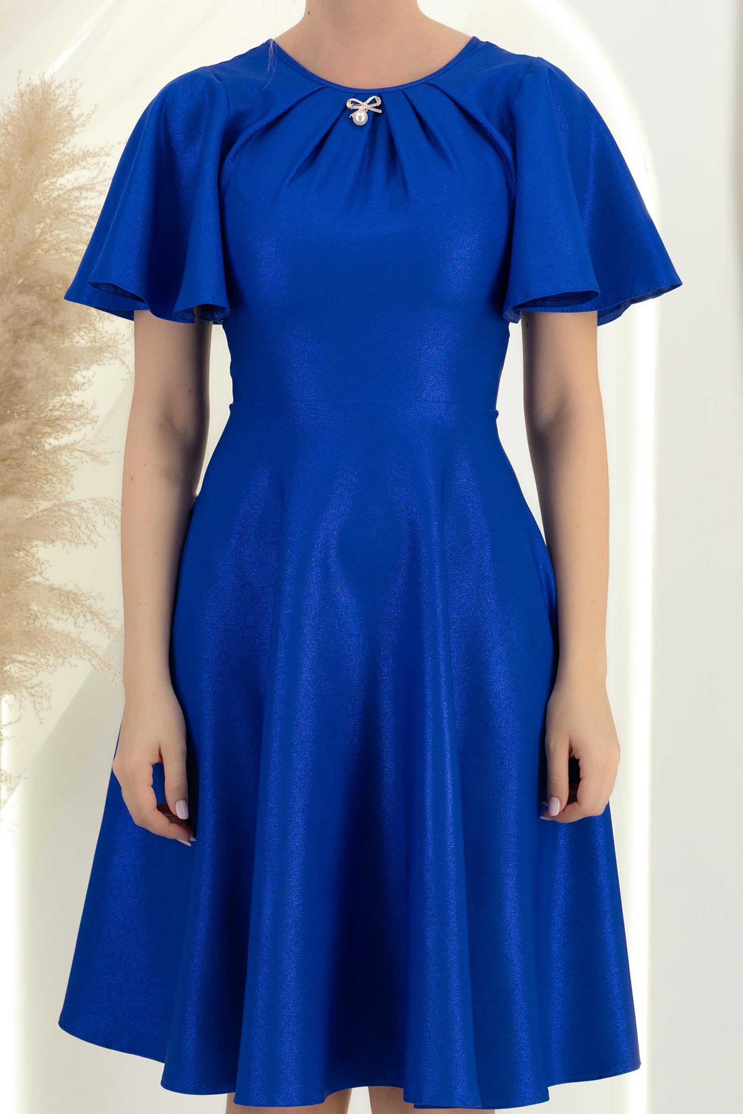 Rochie albastra cu sclipici midi in clos cu mâneci tip fluture - StarShinerS 5 - StarShinerS.ro