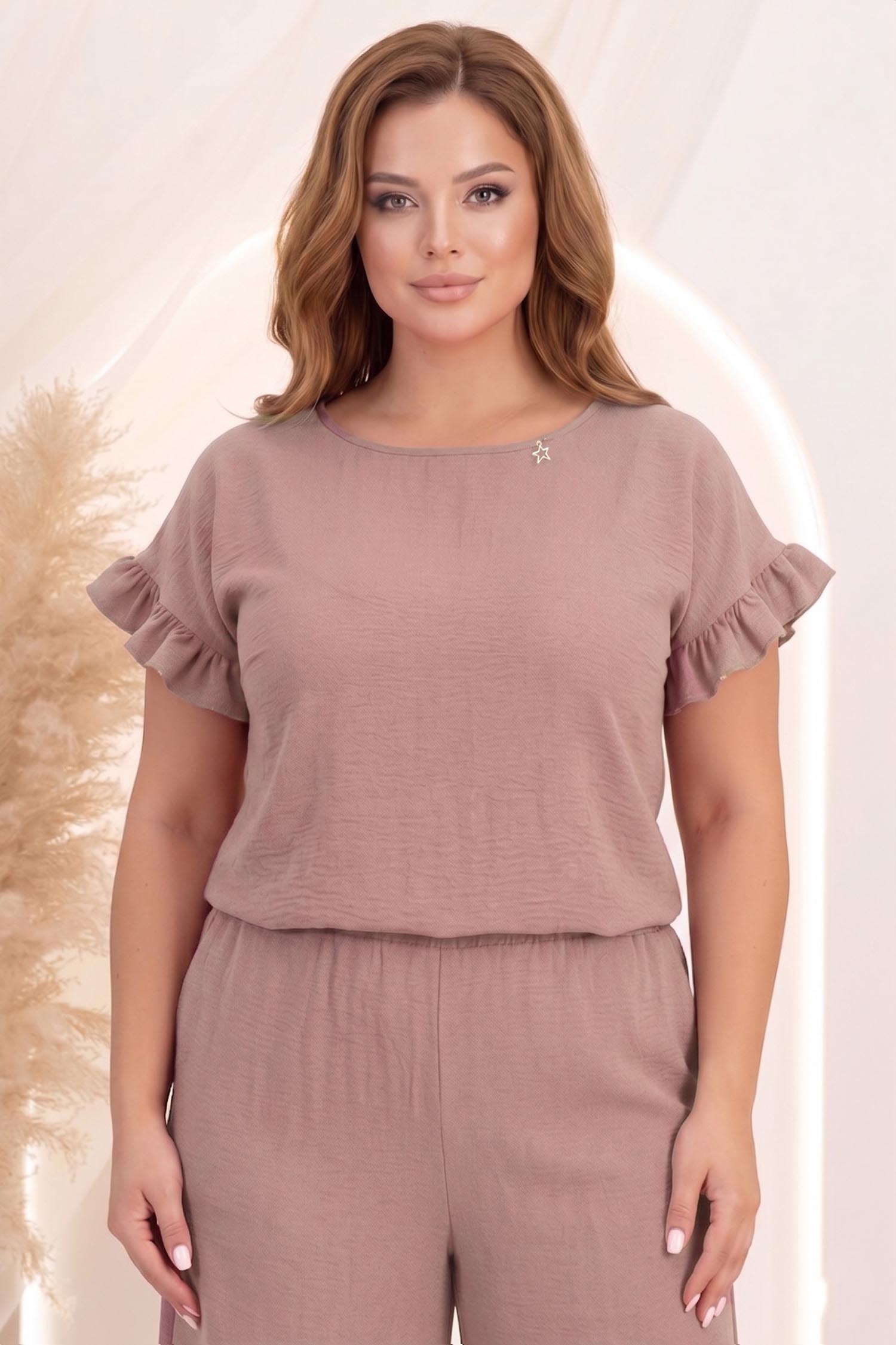 Bluza dama cu maneca scurta din viscoza si in mocha cu volanase - StarShinerS 1 - StarShinerS.ro