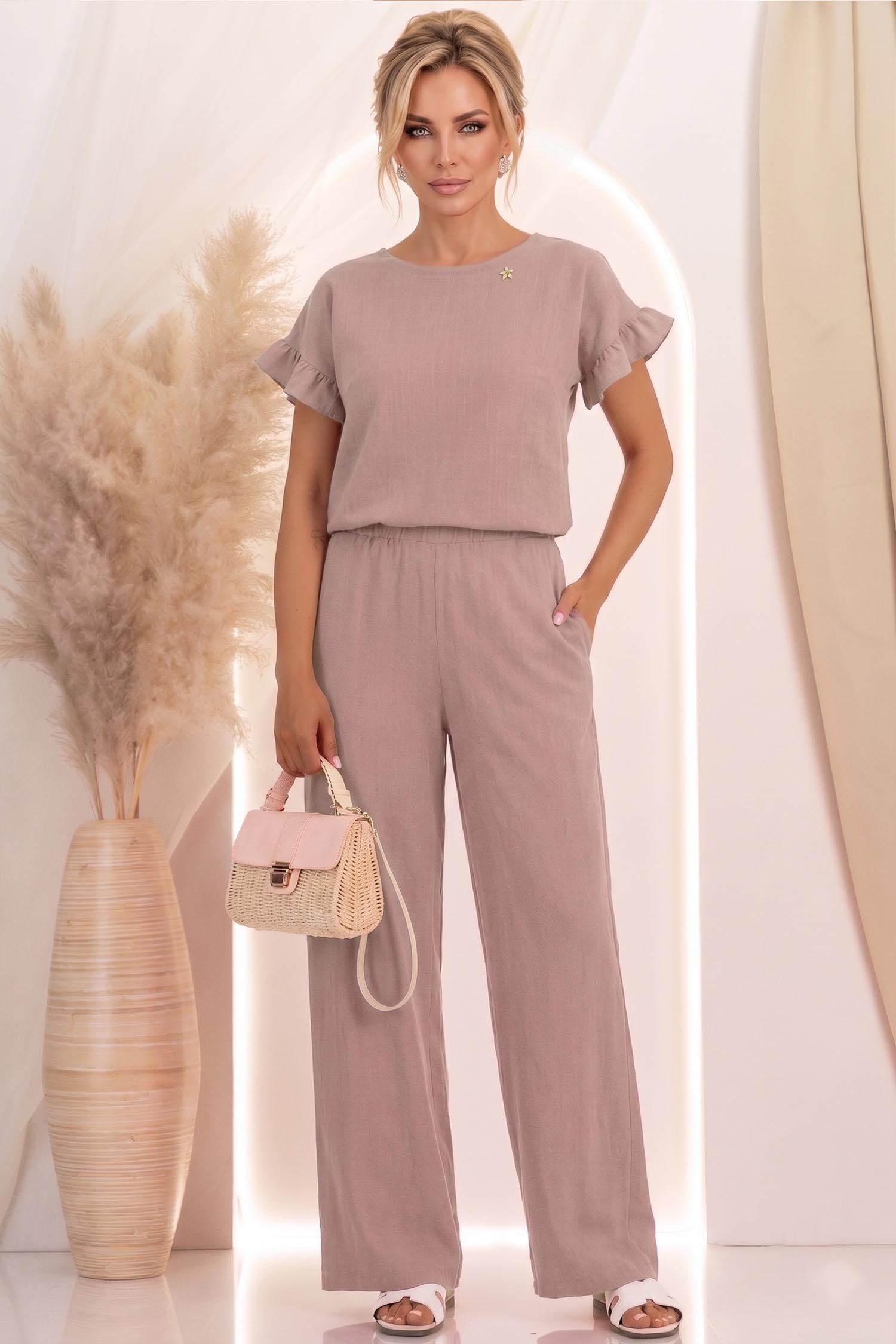 Bluza dama cu maneca scurta din viscoza si in mocha cu volanase - StarShinerS 2 - StarShinerS.ro