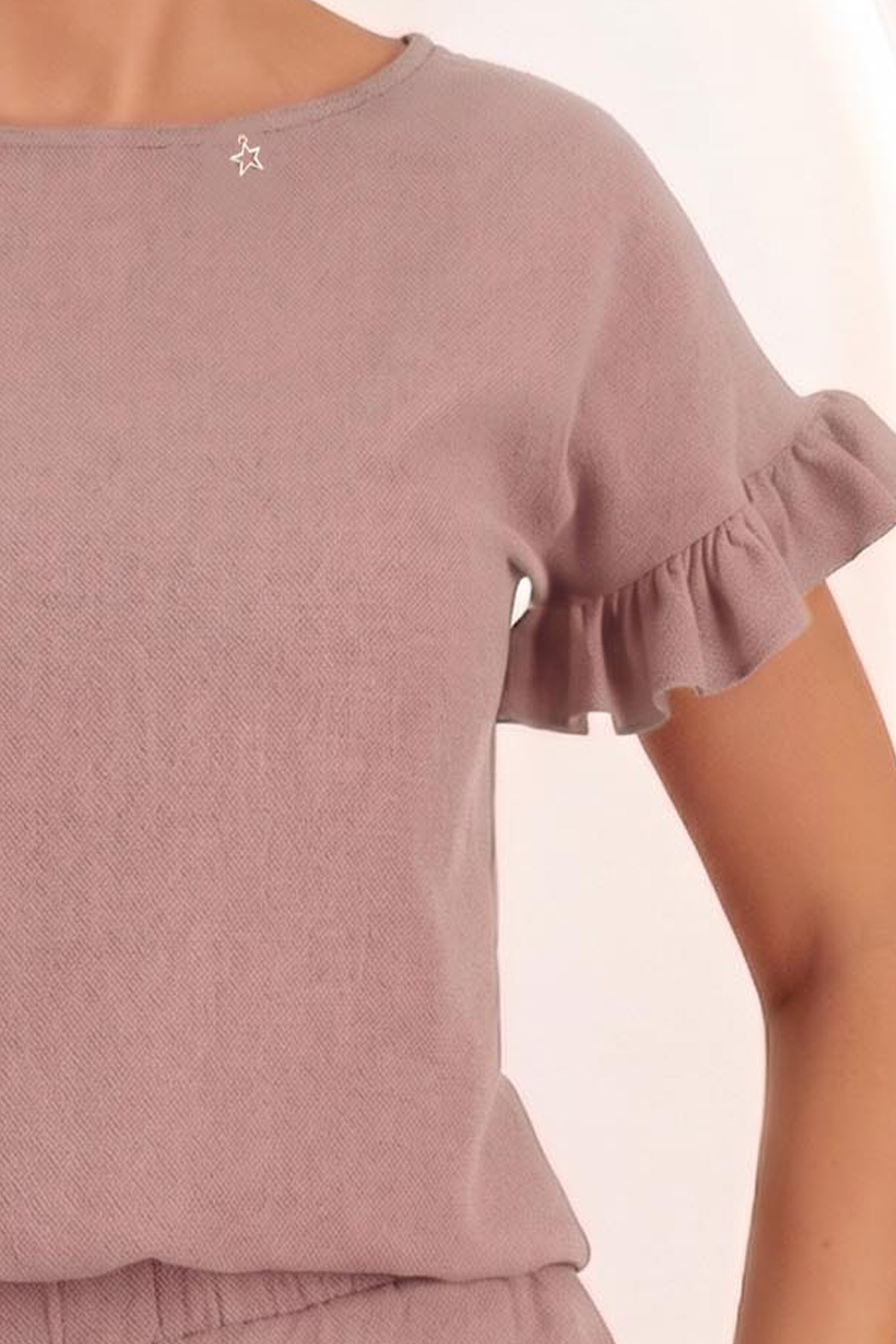 Bluza dama cu maneca scurta din viscoza si in mocha cu volanase - StarShinerS 4 - StarShinerS.ro
