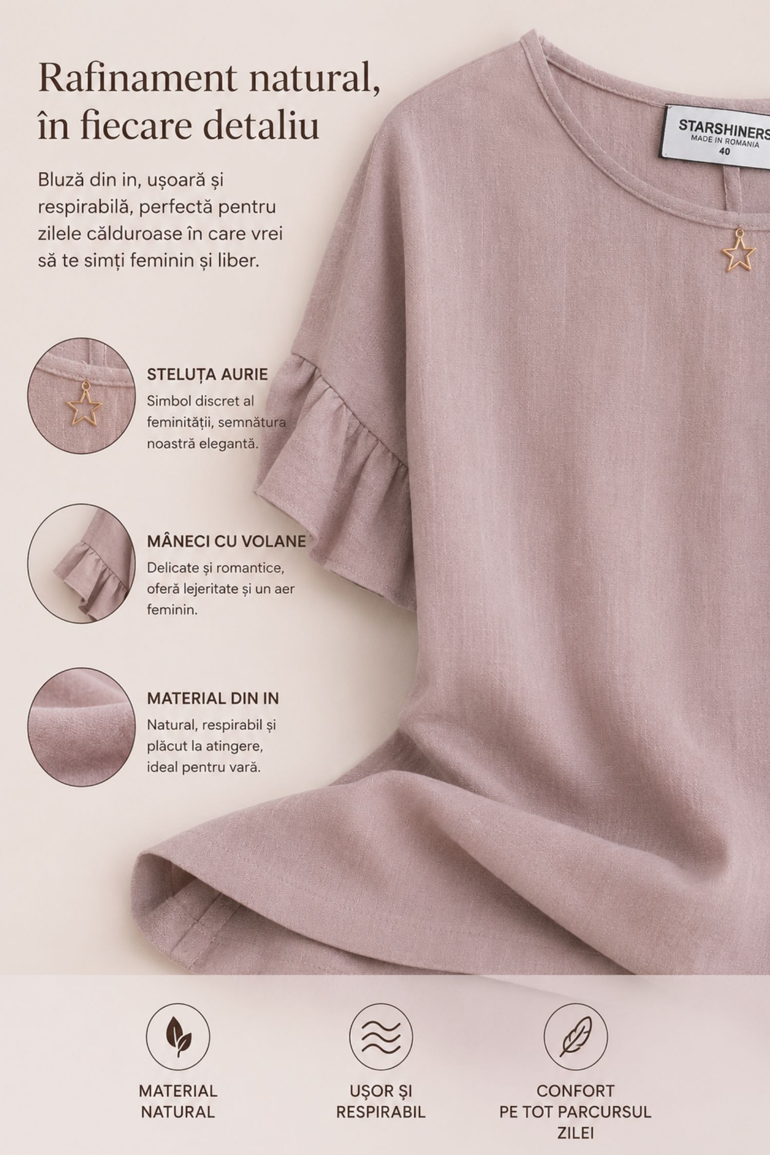 Bluza dama cu maneca scurta din viscoza si in mocha cu volanase - StarShinerS 4 - StarShinerS.ro