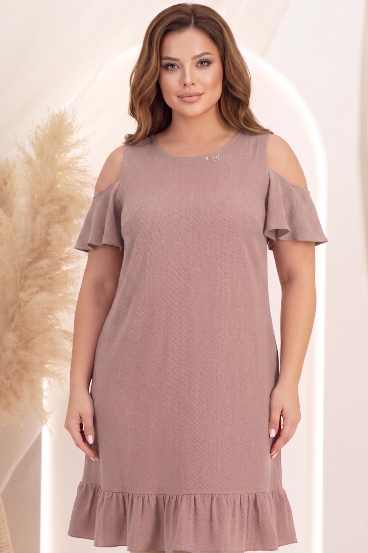 Rochie din viscoza si in mocha scurta cu croi larg si umeri decupati - StarShinerS 1 - StarShinerS.ro