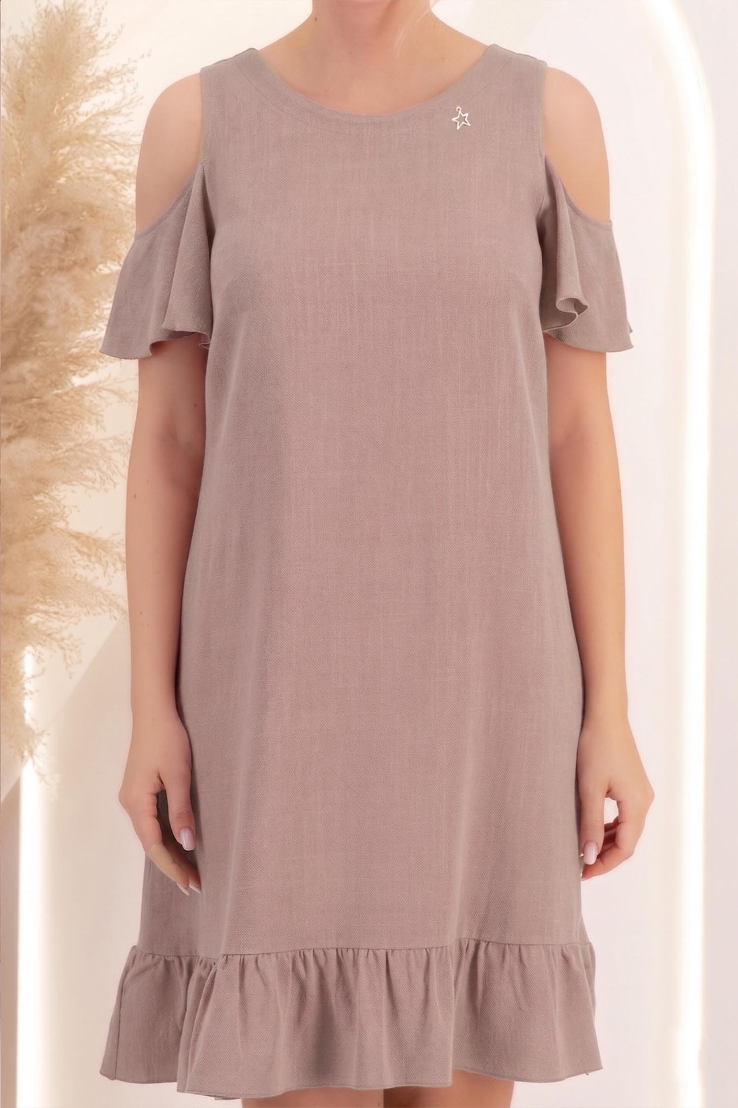 Rochie din viscoza si in mocha scurta cu croi larg si umeri decupati - StarShinerS 4 - StarShinerS.ro