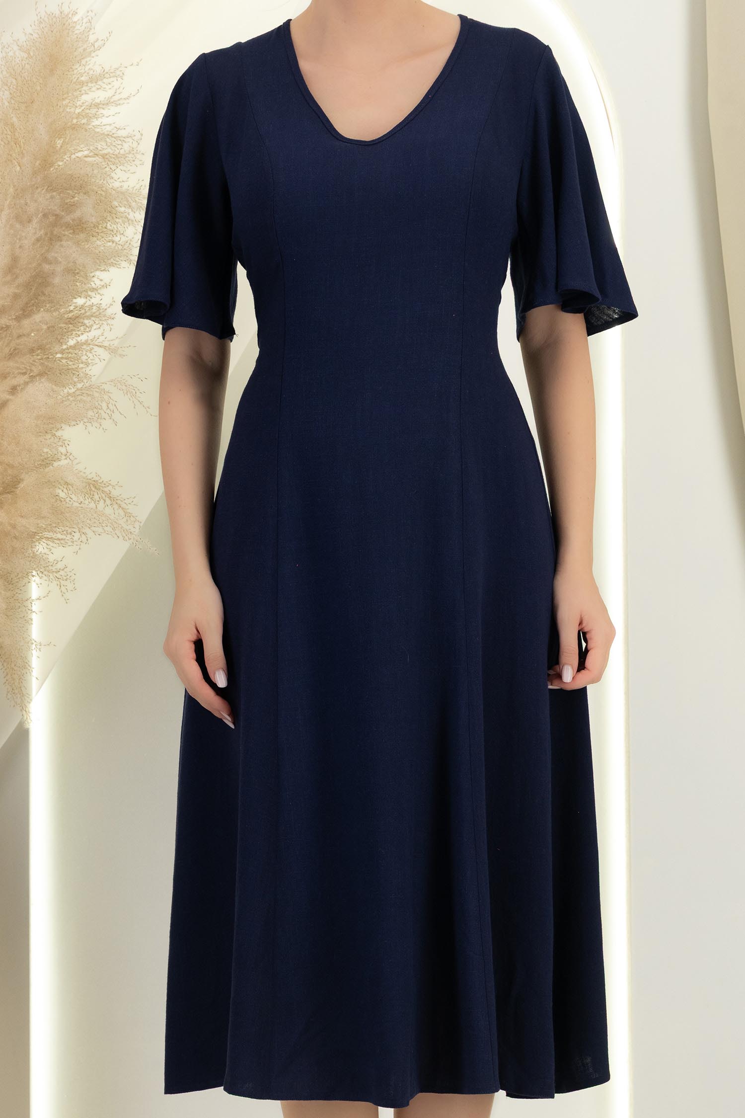 Rochie din viscoza si in bleumarin midi in clini- StarShinerS 5 - StarShinerS.ro