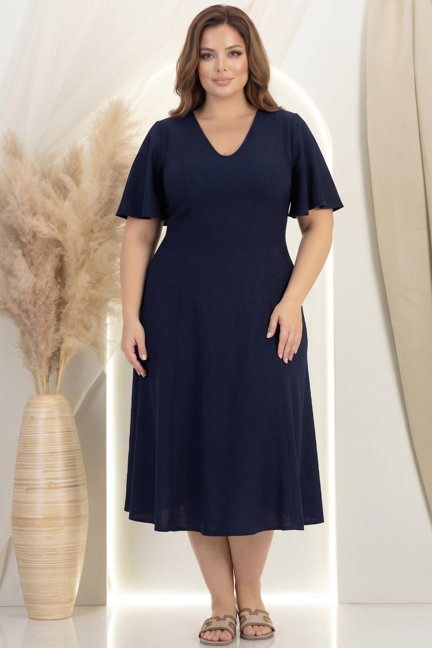 Rochie din viscoza si in bleumarin midi in clini- StarShinerS 1 - StarShinerS.ro