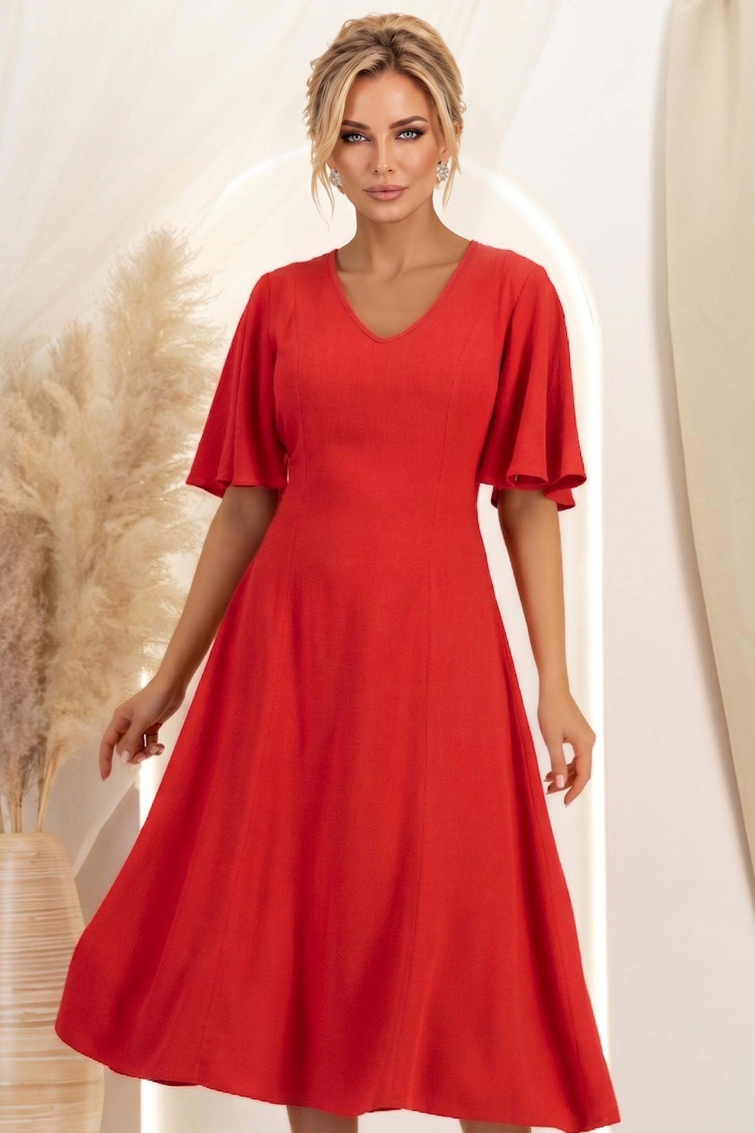 Rochie din viscoza si in rosie midi in clini- StarShinerS 2 - StarShinerS.ro
