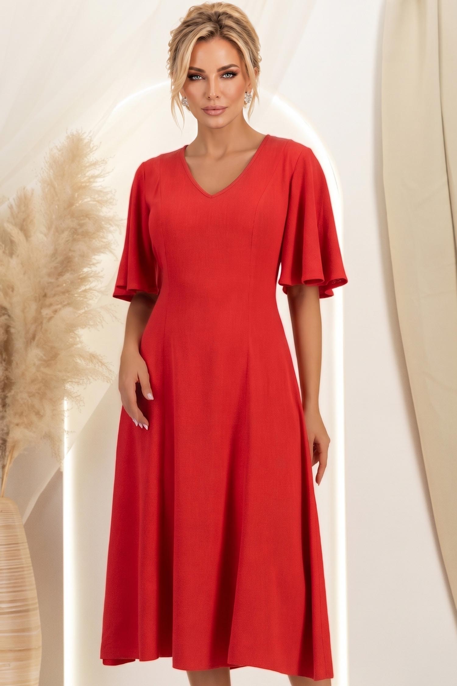 Rochie din viscoza si in rosie midi in clini- StarShinerS 2 - StarShinerS.ro