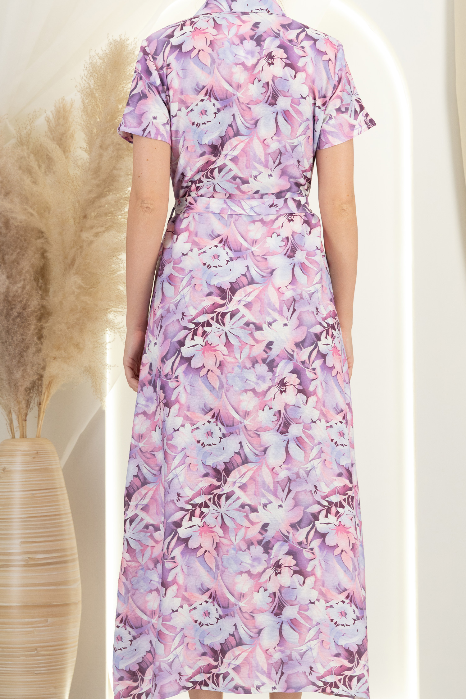 Rochie din viscoza roz imprimata lunga cu croi larg si buzunare- StarShinerS 4 - StarShinerS.ro