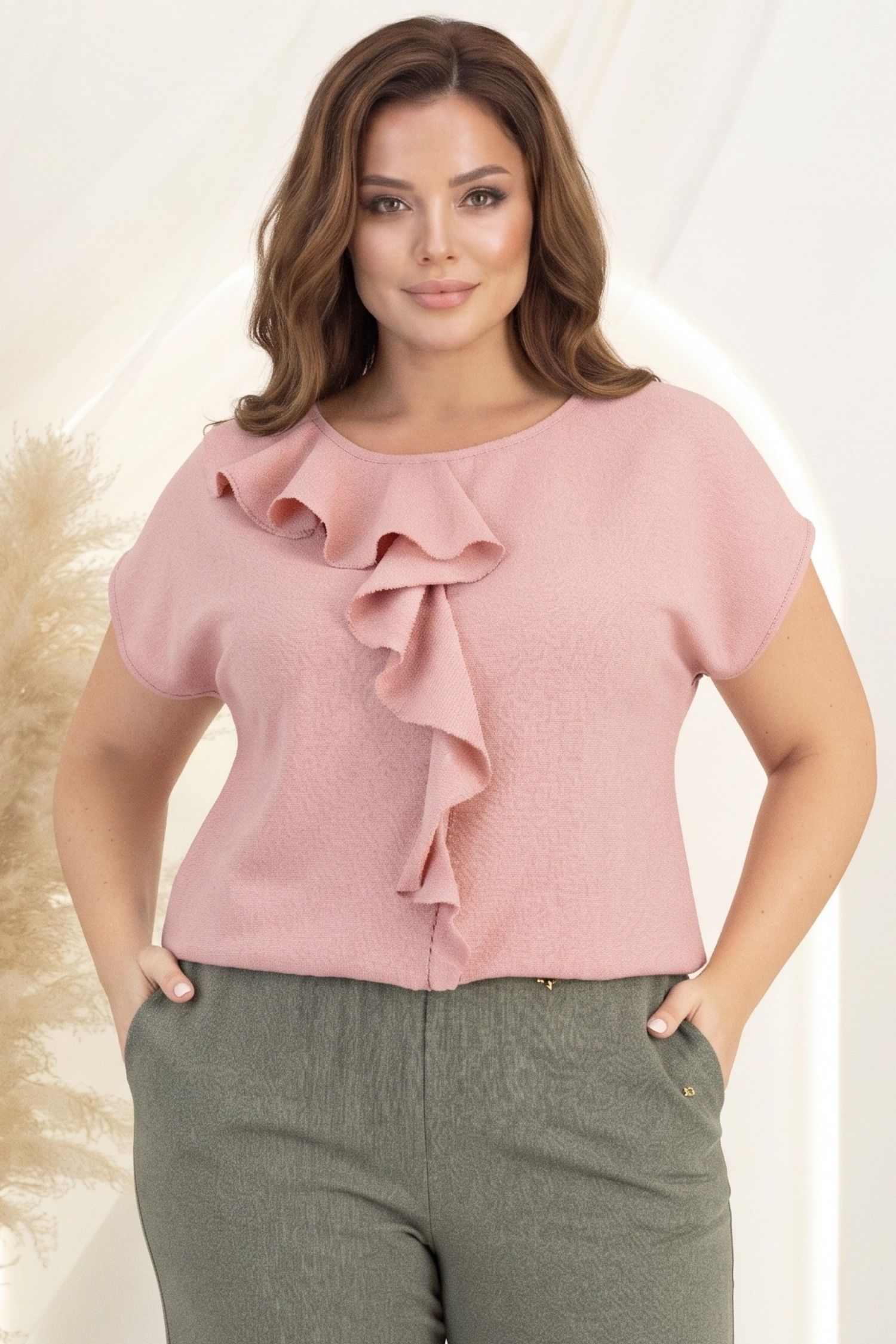 Bluza dama din viscoza si in roz pudra cu un croi larg - StarShinerS 1 - StarShinerS.ro